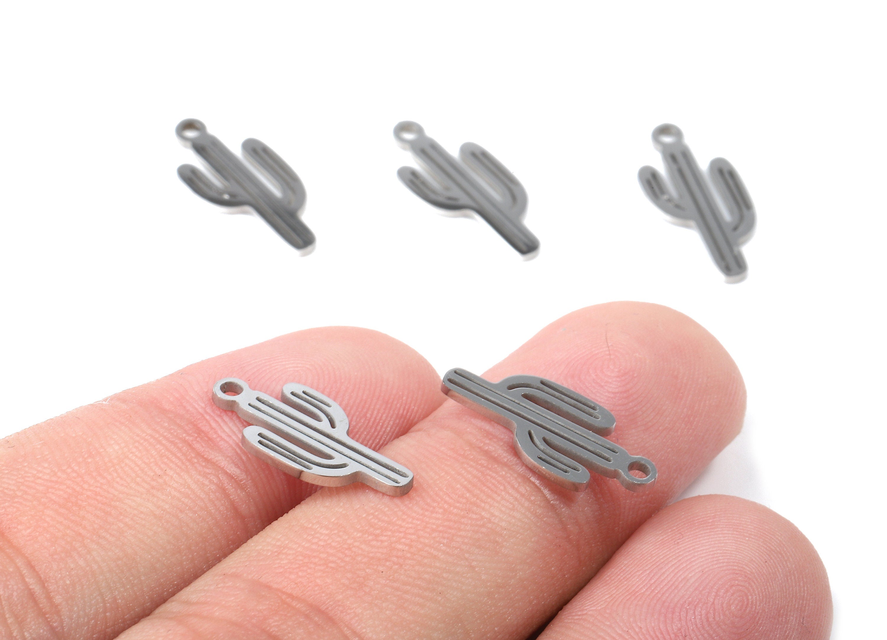 Stainless Steel Cactus Charms - Cactus Earrings and Pendant - Bracelet Pendant - Jewelry Supplies - 17.07x7.81x0.95mm - SS1084 - DOMEDBAZAAR