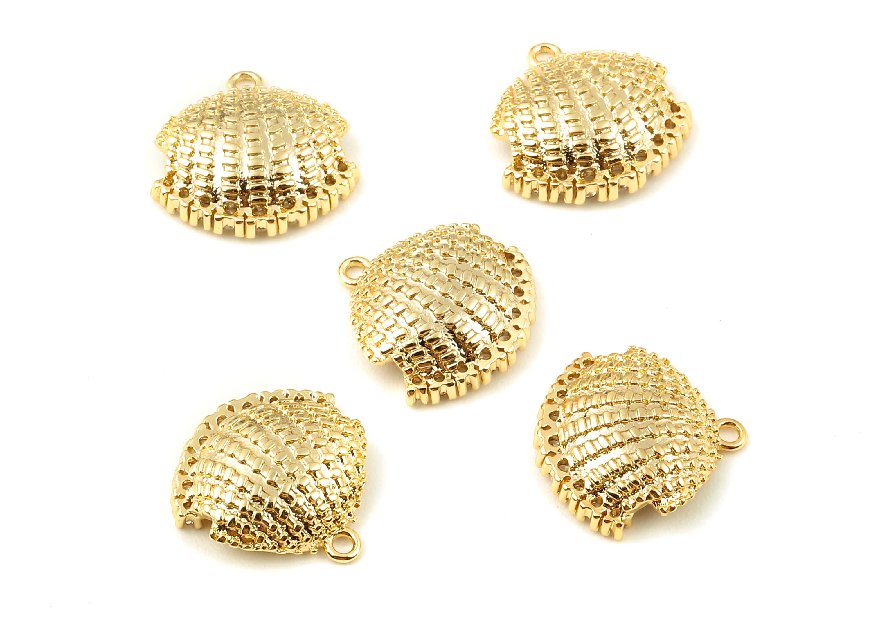 Brass Mussel Shell Charms - Zircon Shell Pendant for Pearl - 18K Real Gold Plated Brass - zircon pendant - 15.5x15.32x1.8mm - RGP1106 - DOMEDBAZAAR