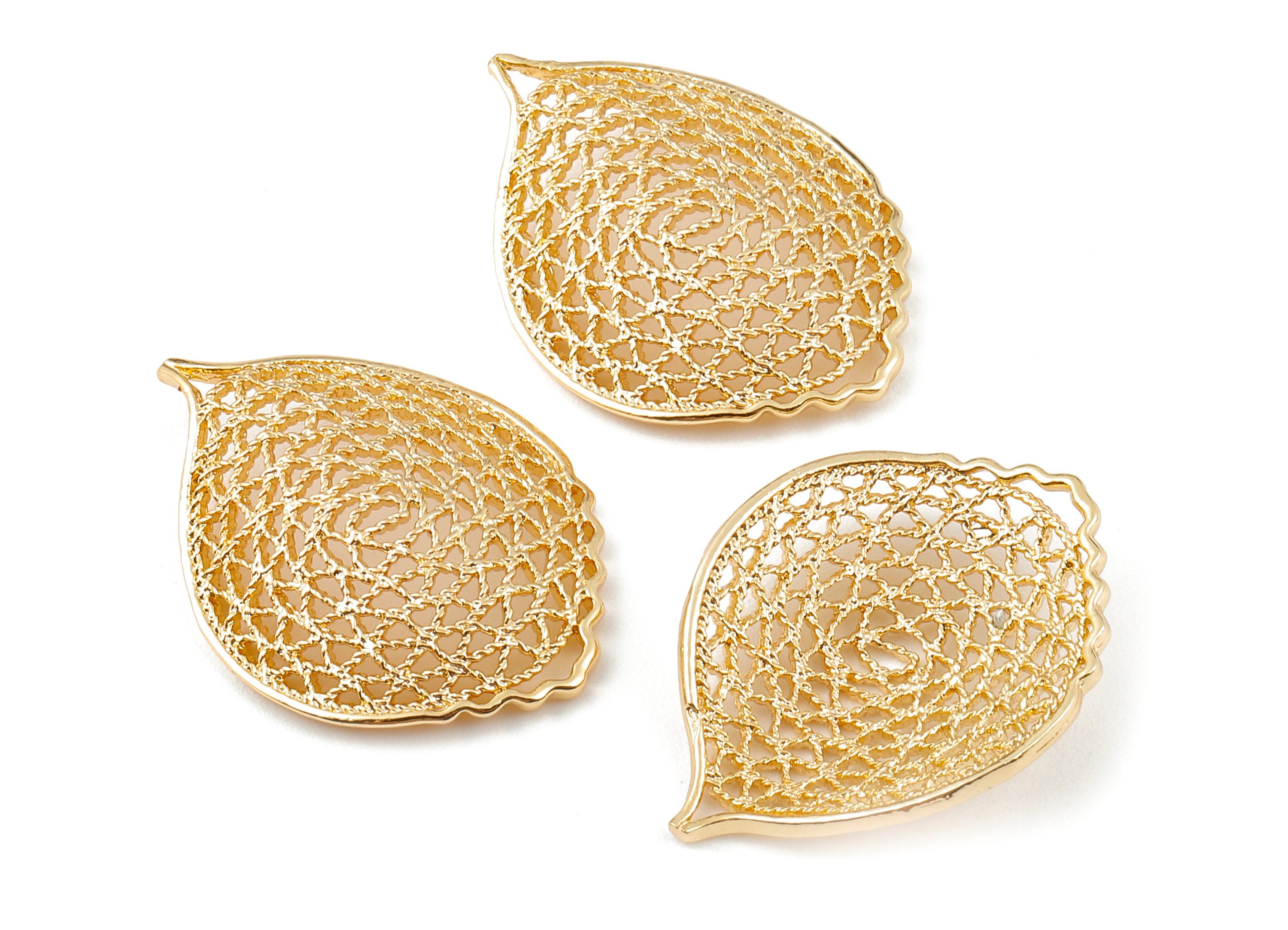 Brass Leaf Charms - 18K Real Gold Plated Brass Pendant - Earring Findings - Jewelry Supplies - 30.36x22.31x1.32mm - RGP1107 - DOMEDBAZAAR