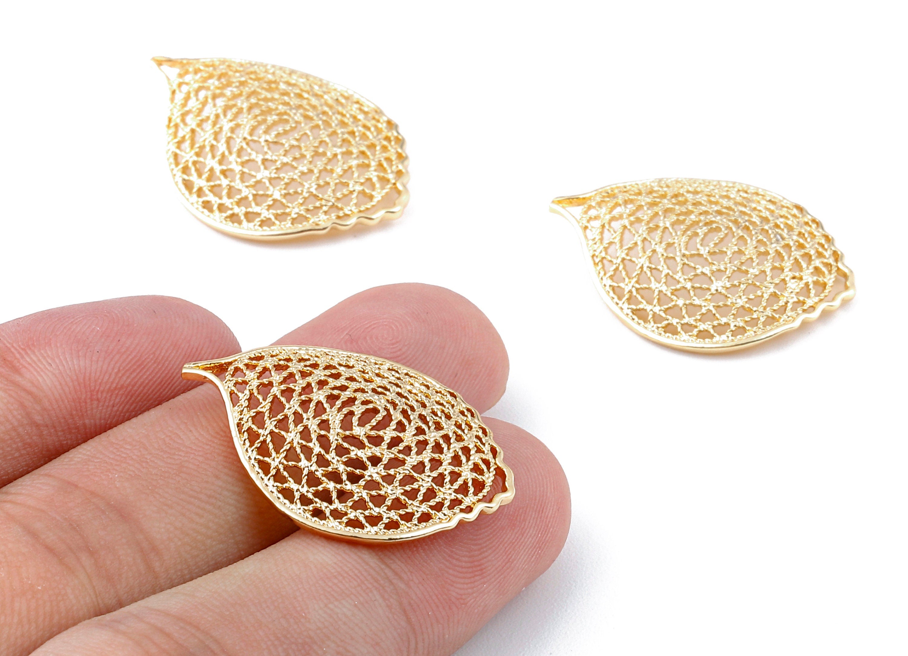 Brass Leaf Charms - 18K Real Gold Plated Brass Pendant - Earring Findings - Jewelry Supplies - 30.36x22.31x1.32mm - RGP1107 - DOMEDBAZAAR
