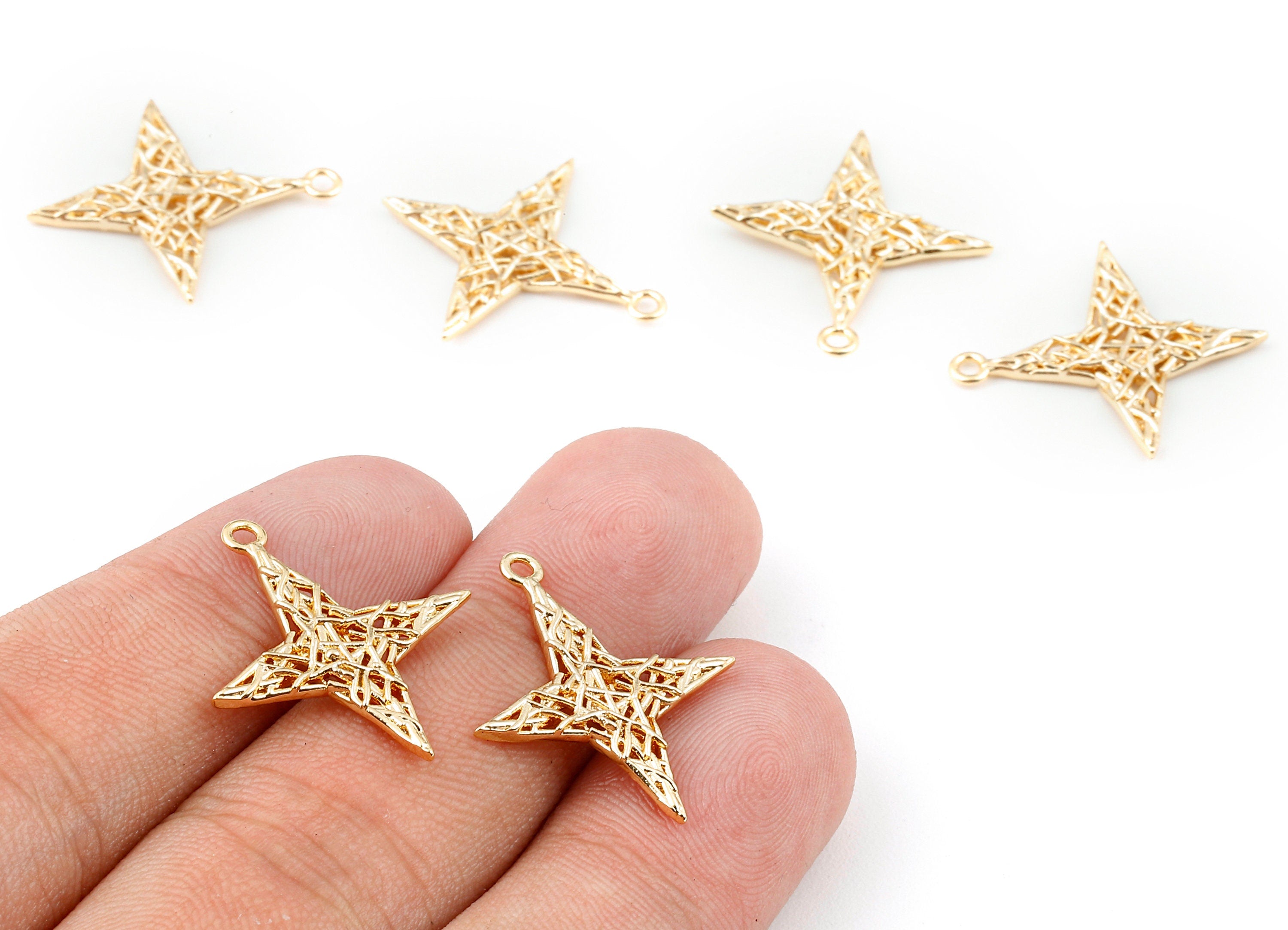 Brass Compass Charms - Brass Compass Pendant - 18K Real Gold Plated Brass - Necklace Pendant - 22.42x20.79x1.59mm - RGP1118 - DOMEDBAZAAR