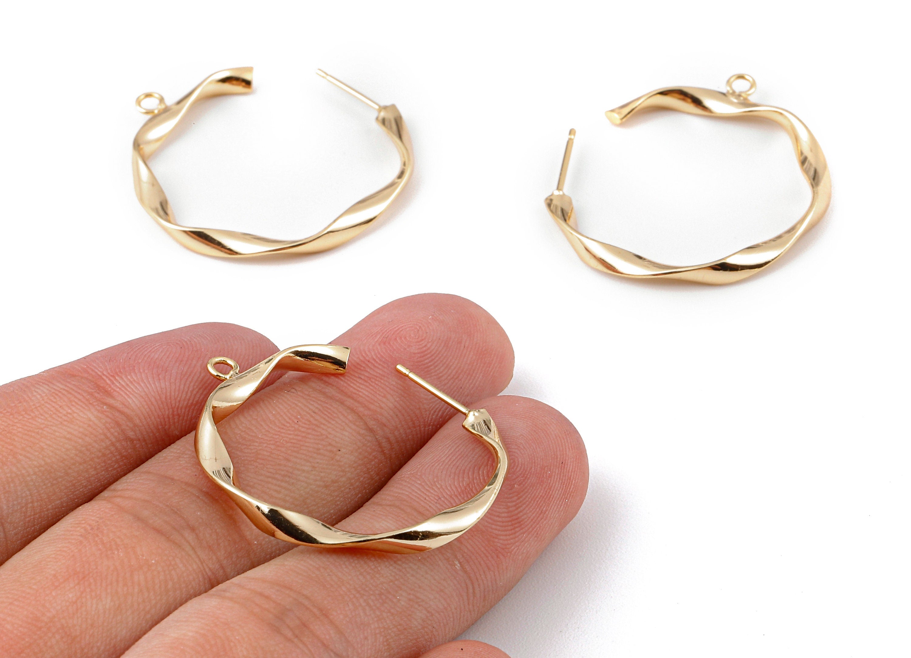 Brass C Earring Post - Brass C Earring Stud - 18K Real Gold Plated Brass Stud - Jewelry Supplies - 35.29x33.86x1.65mm - RGP1119 - DOMEDBAZAAR
