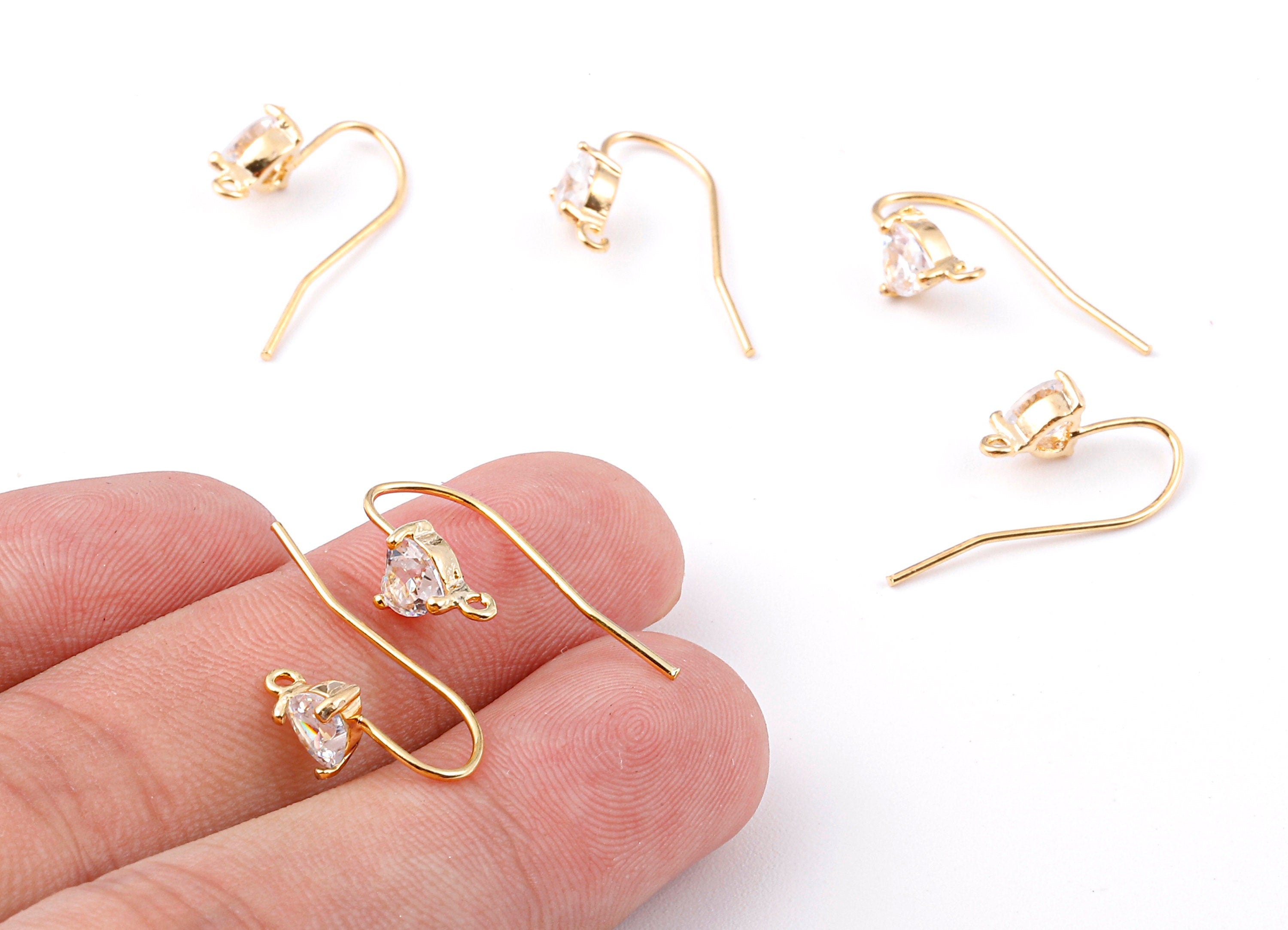 Brass Earring Wire - Earring Posts - Zircon Earring Stud - 18K Real Gold Plated Brass Stud - 7.77x5.93mm - RGP1122 - DOMEDBAZAAR