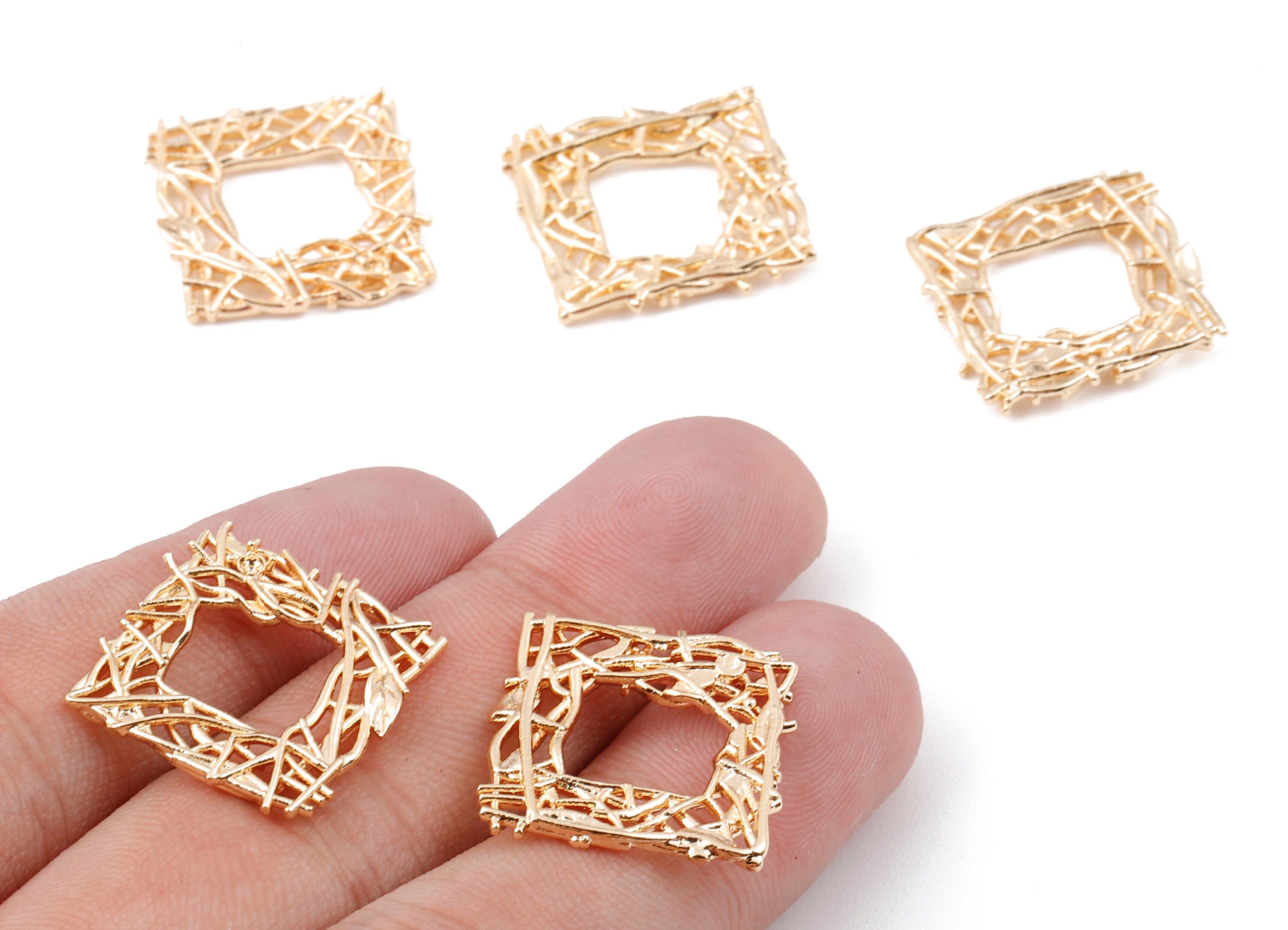 Brass Square Charms - Brass Square Pendant - 18K Real Gold Plated Brass - Necklace Pendant - Jewelry Supplies - 20.67x20.67x1.67mm - RGP1128 - DOMEDBAZAAR