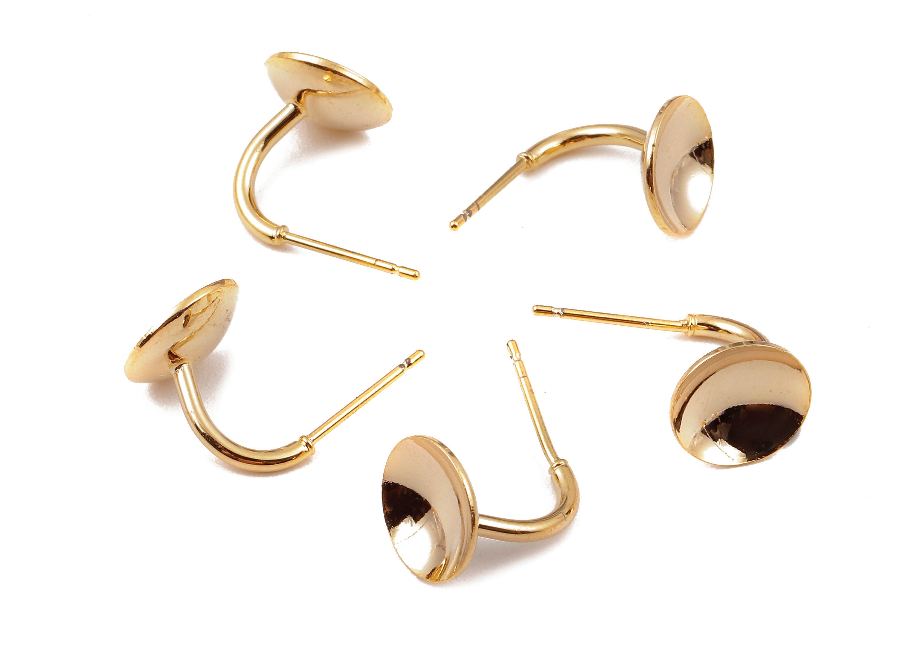 Brass Earring Post For Pearl -  Earring Stud For Bead - 18K Real Gold Plated Brass Stud - Jewelry Supplies - 12.37x9.83mm - RGP1129 - DOMEDBAZAAR