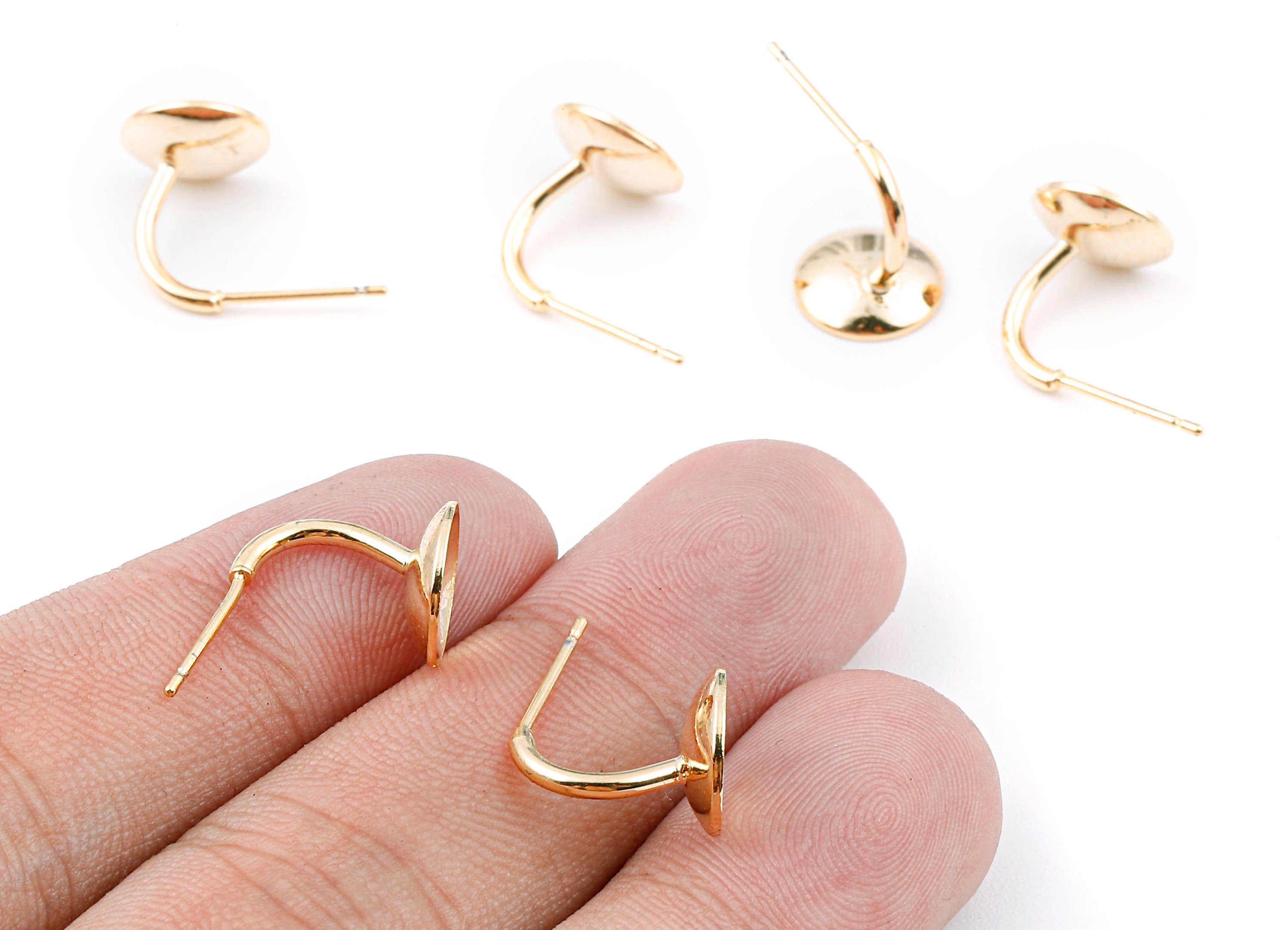 Brass Earring Post For Pearl -  Earring Stud For Bead - 18K Real Gold Plated Brass Stud - Jewelry Supplies - 12.37x9.83mm - RGP1129 - DOMEDBAZAAR