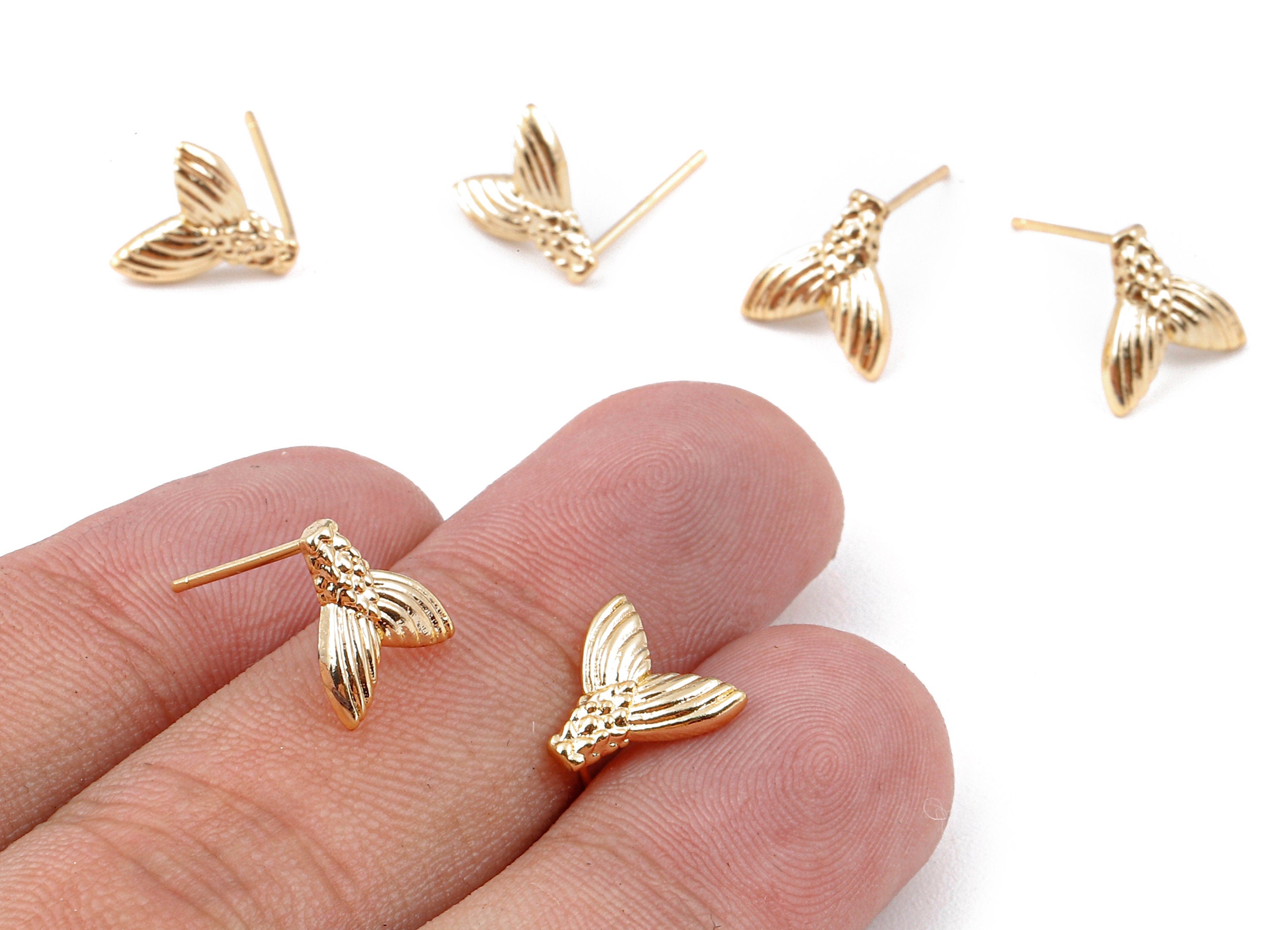 Brass Fish tail Earring Post - 18K Real Gold Plated Brass Fish tail Stud - Jewelry Supplies - 9.8x9.78x1.45mm - RGP1133 - DOMEDBAZAAR