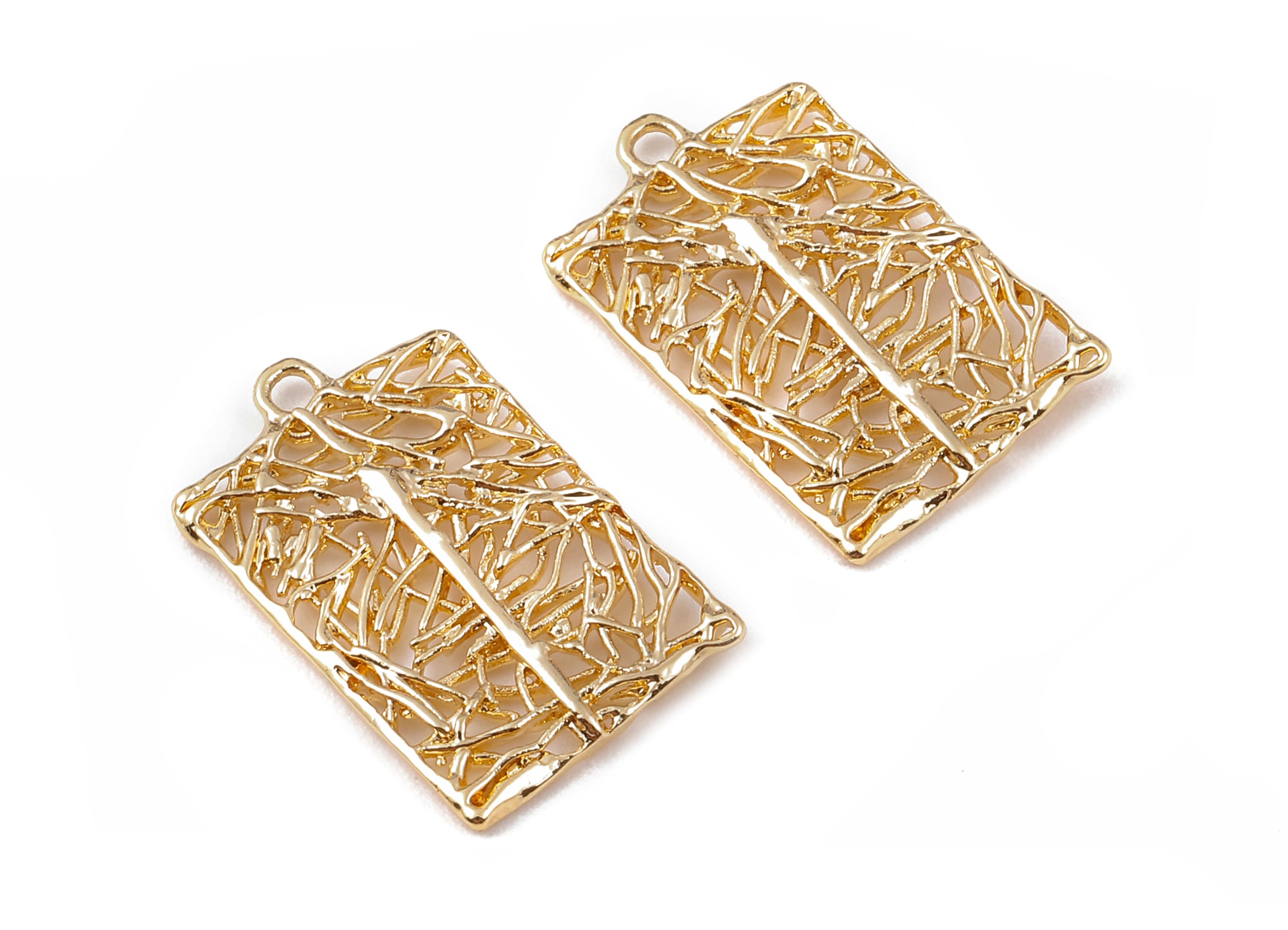 Brass Rectangle Charms - Brass Rectangle Pendant - 18K Real Gold Plated Brass - Necklace Pendant - 21.18x13.3x1.34mm - RGP1141 - DOMEDBAZAAR