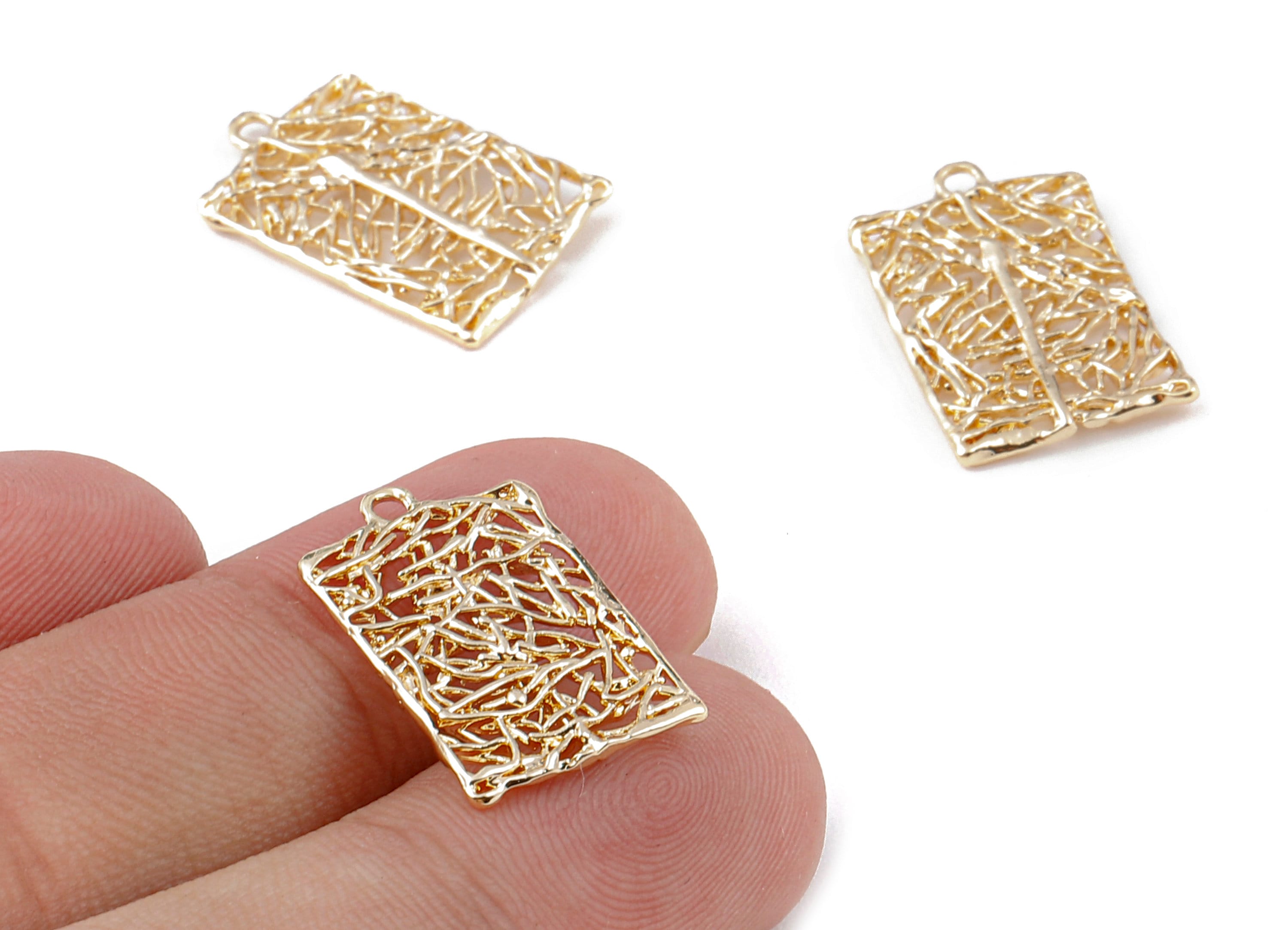 Brass Rectangle Charms - Brass Rectangle Pendant - 18K Real Gold Plated Brass - Necklace Pendant - 21.18x13.3x1.34mm - RGP1141 - DOMEDBAZAAR