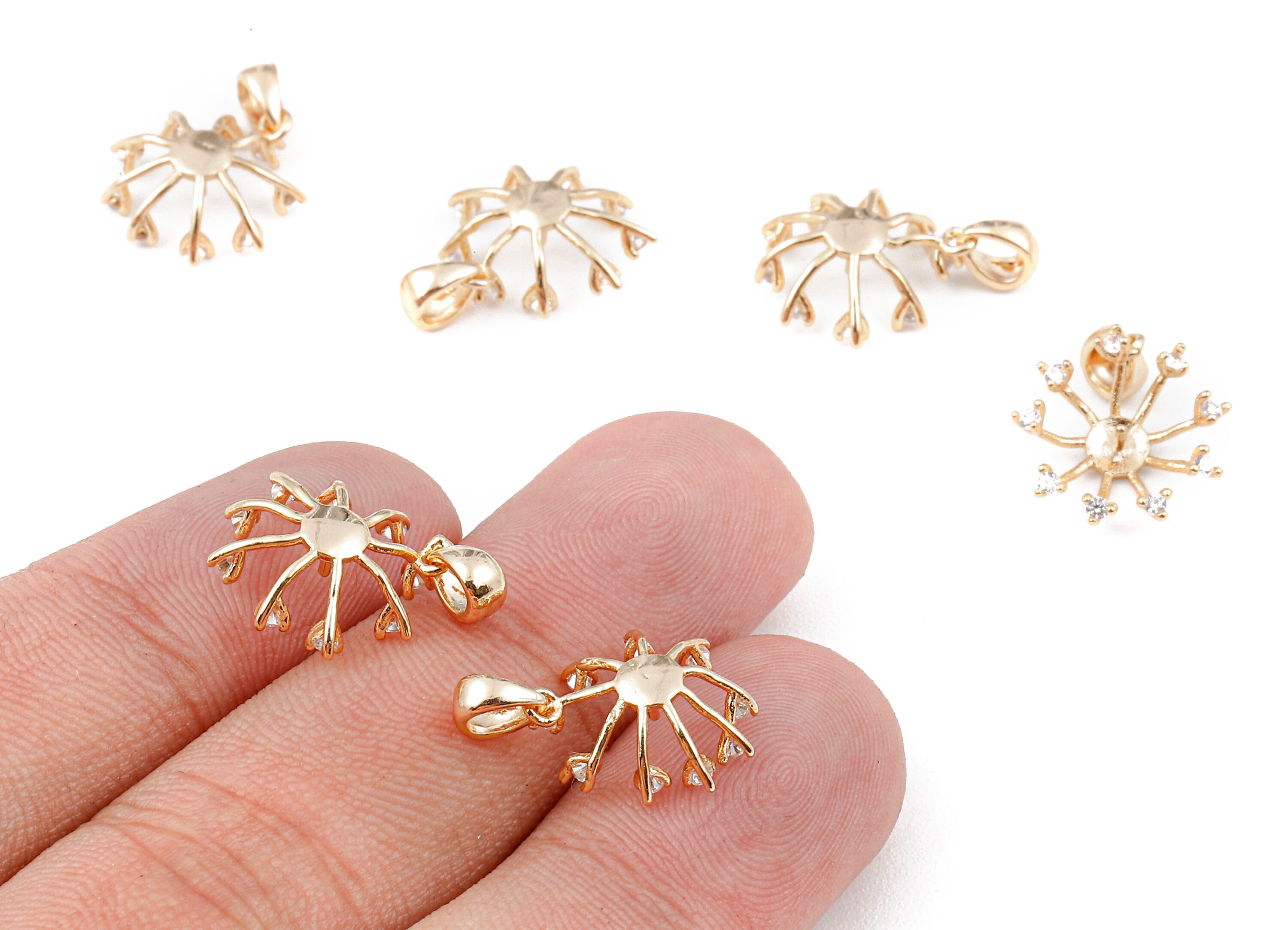 Brass Flower Charms For Pearl - Zircon Pendant For Pearl  - 18K Real Gold Plated Brass Stud - Jewelry Supplies - 11.06x9.09mm - RGP1158 - DOMEDBAZAAR