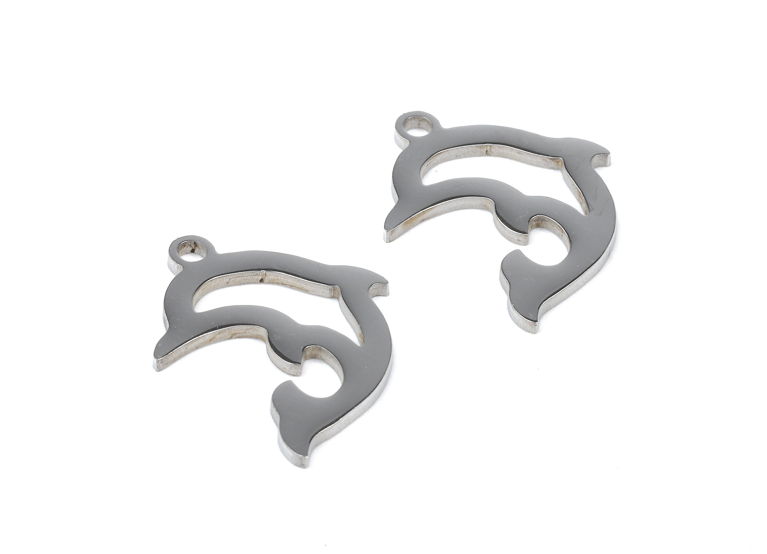 Stainless Steel Dolphin Charms - Dolphin Earrings and Pendant - Bracelet Pendant - Jewelry Supplies - 17.94x13.84x0.93mm - SS1048 - DOMEDBAZAAR