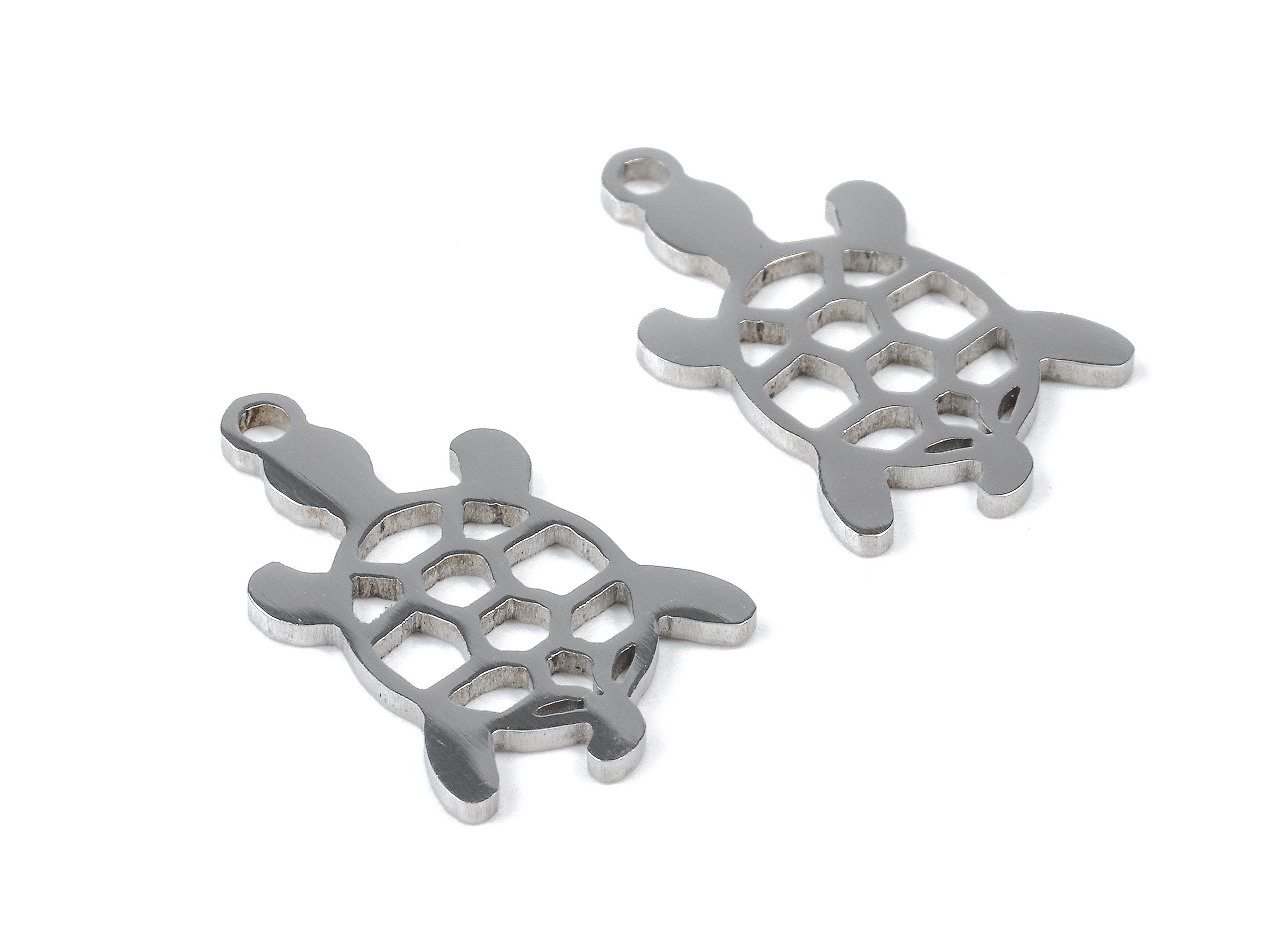 Stainless Steel Turtle Charms - Turtle Earrings and Pendant - Bracelet Pendant - Jewelry Supplies - 17.8x11.47x0.95mm - SS1073 - DOMEDBAZAAR