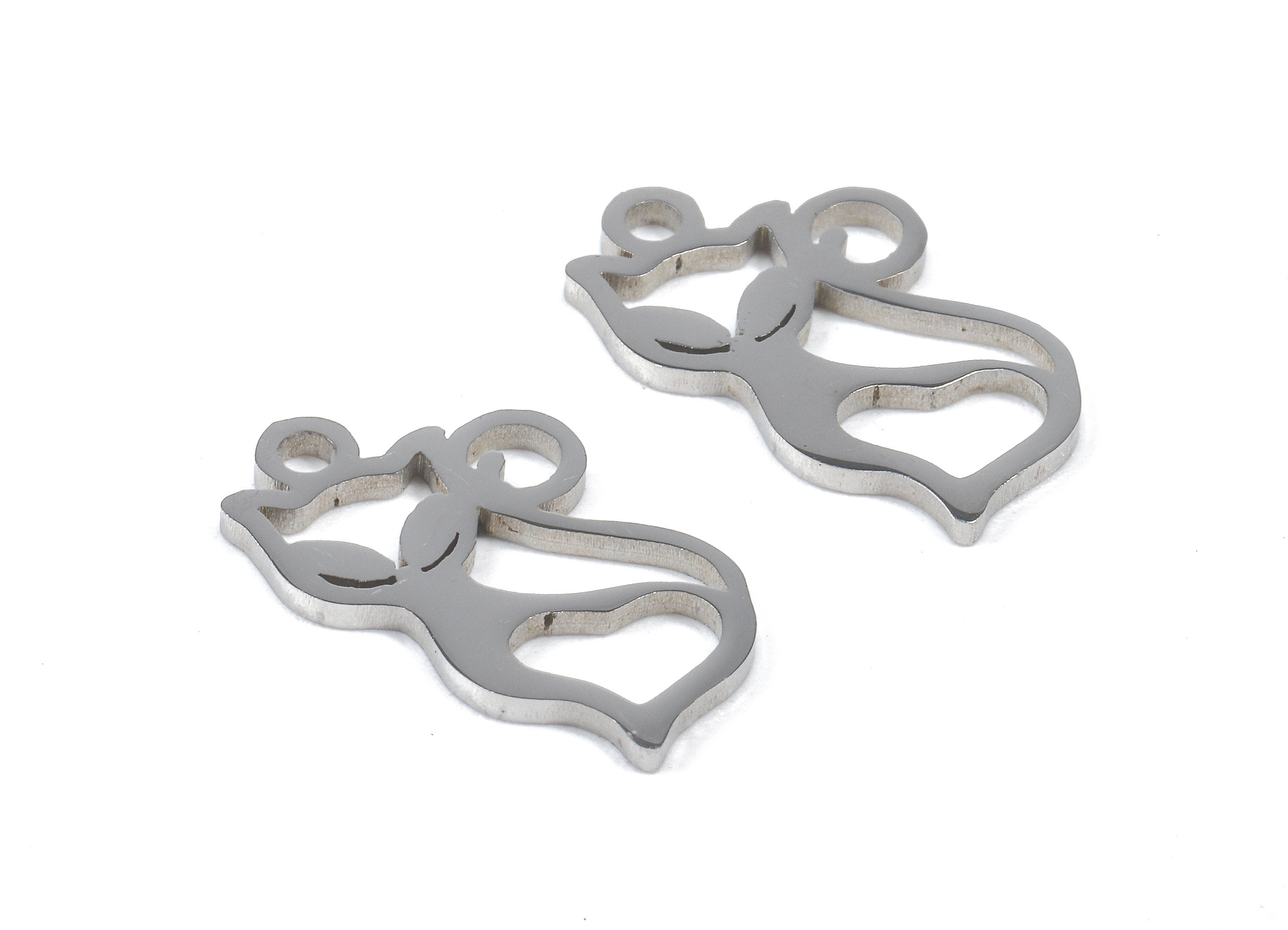 Stainless Steel Cat Charms - Stainless Steel Cat Earrings and Pendant - Bracelet Pendant - Jewelry Supplies - 14.65x9.2x0.95mm - SS1056 - DOMEDBAZAAR