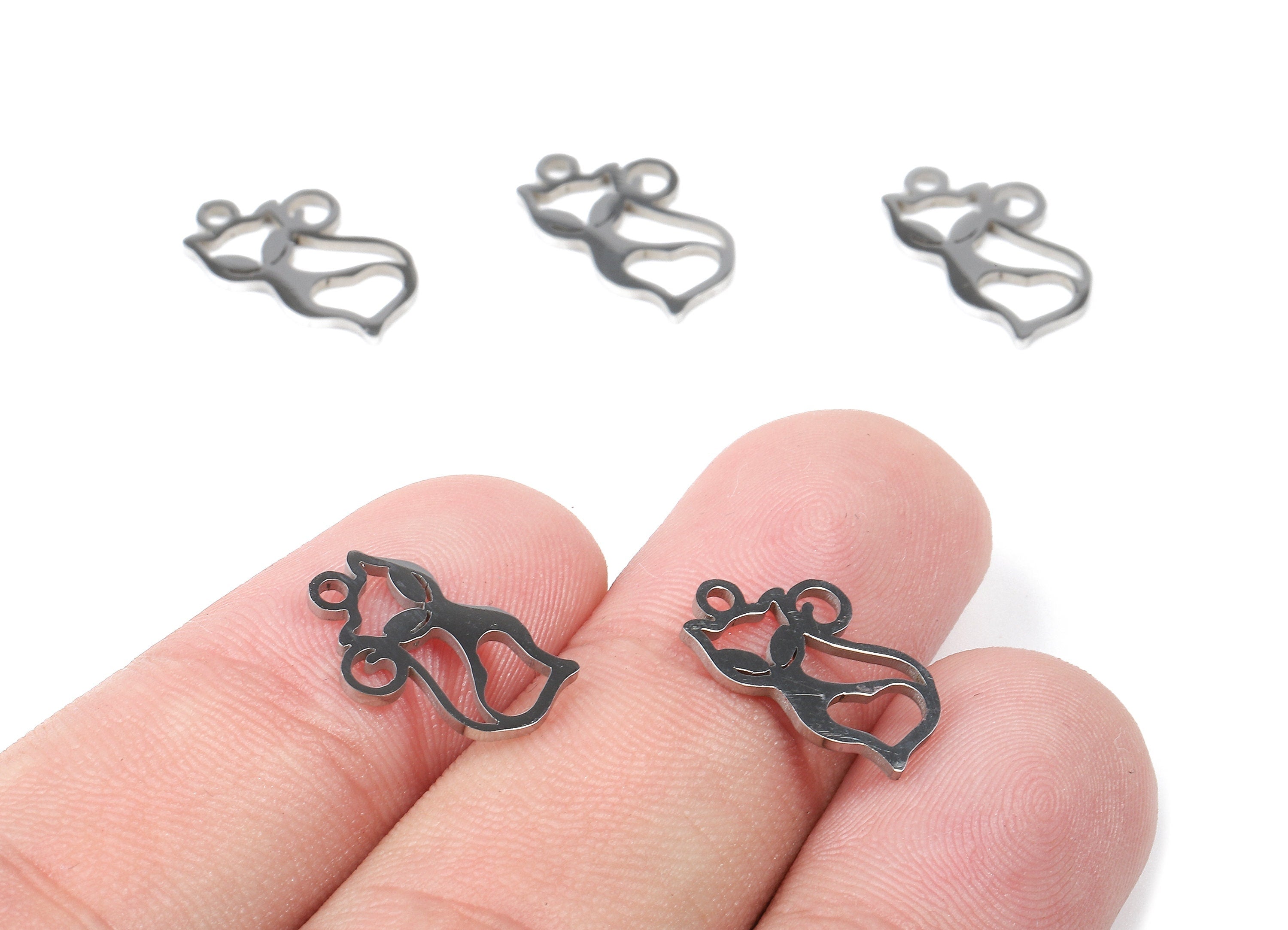 Stainless Steel Cat Charms - Stainless Steel Cat Earrings and Pendant - Bracelet Pendant - Jewelry Supplies - 14.65x9.2x0.95mm - SS1056 - DOMEDBAZAAR