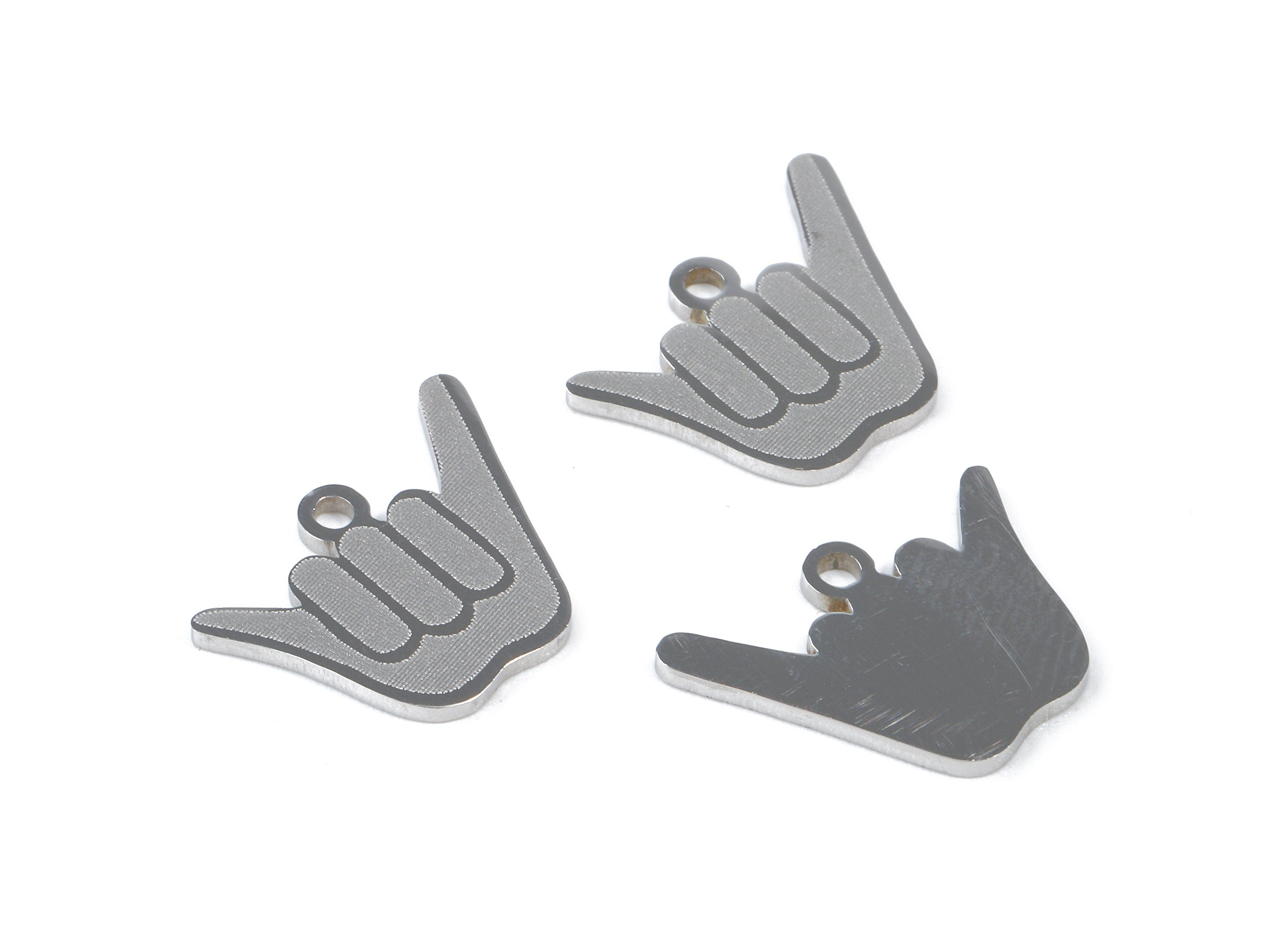 Stainless Steel Hand Sign Charms - Hang Loose Charms - Hand Sign Earrings and Pendant - Bracelet Pendant - 13.33x12.06x0.94mm - SS1026 - DOMEDBAZAAR
