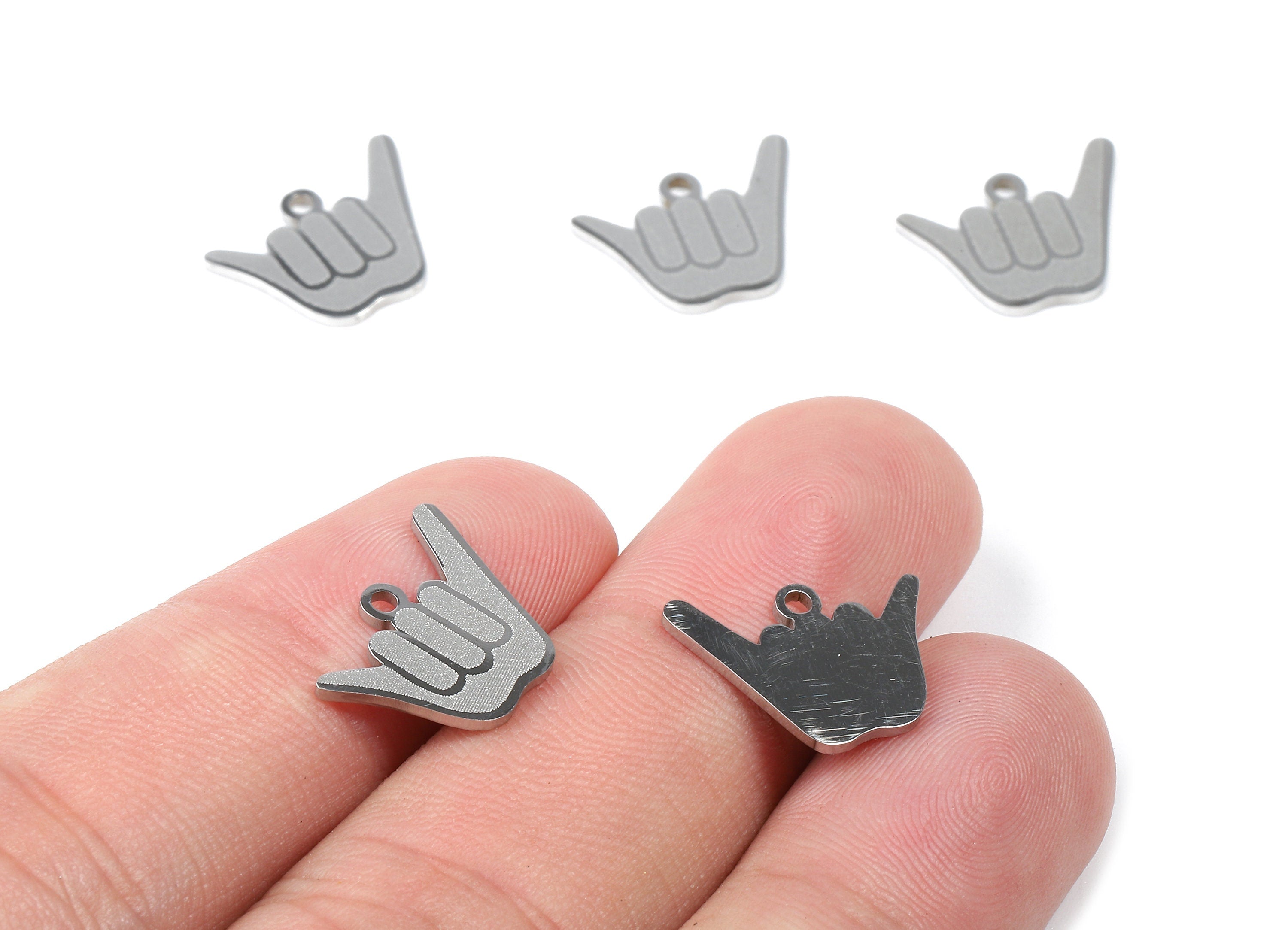 Stainless Steel Hand Sign Charms - Hang Loose Charms - Hand Sign Earrings and Pendant - Bracelet Pendant - 13.33x12.06x0.94mm - SS1026 - DOMEDBAZAAR