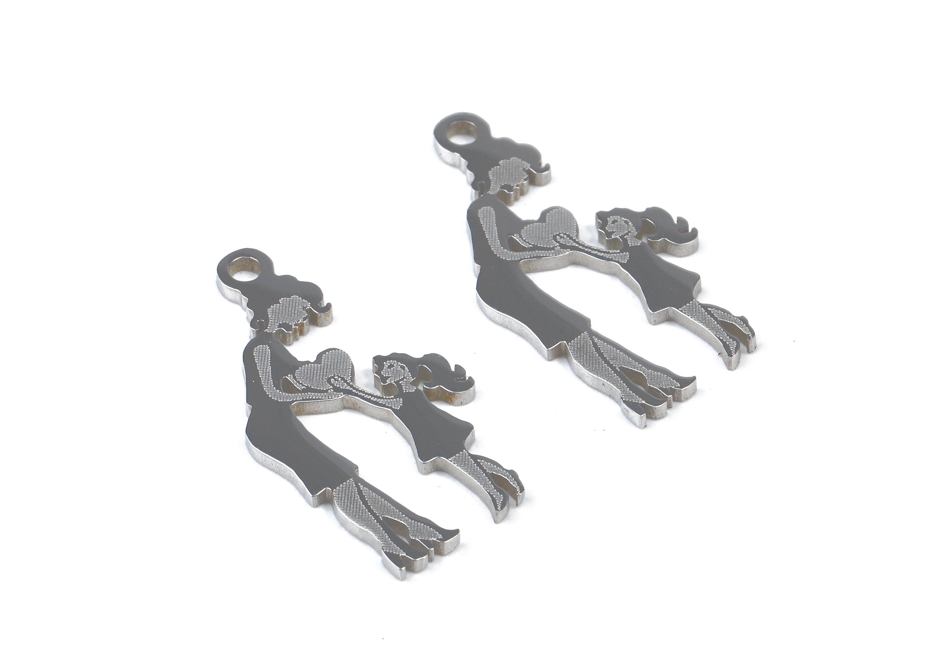 Stainless Steel Mom Daughter Charms - Mom Daughter Earrings and Pendant - Bracelet Pendant - Jewelry Supplies - 21.18x10.71x0.95mm - SS1018 - DOMEDBAZAAR