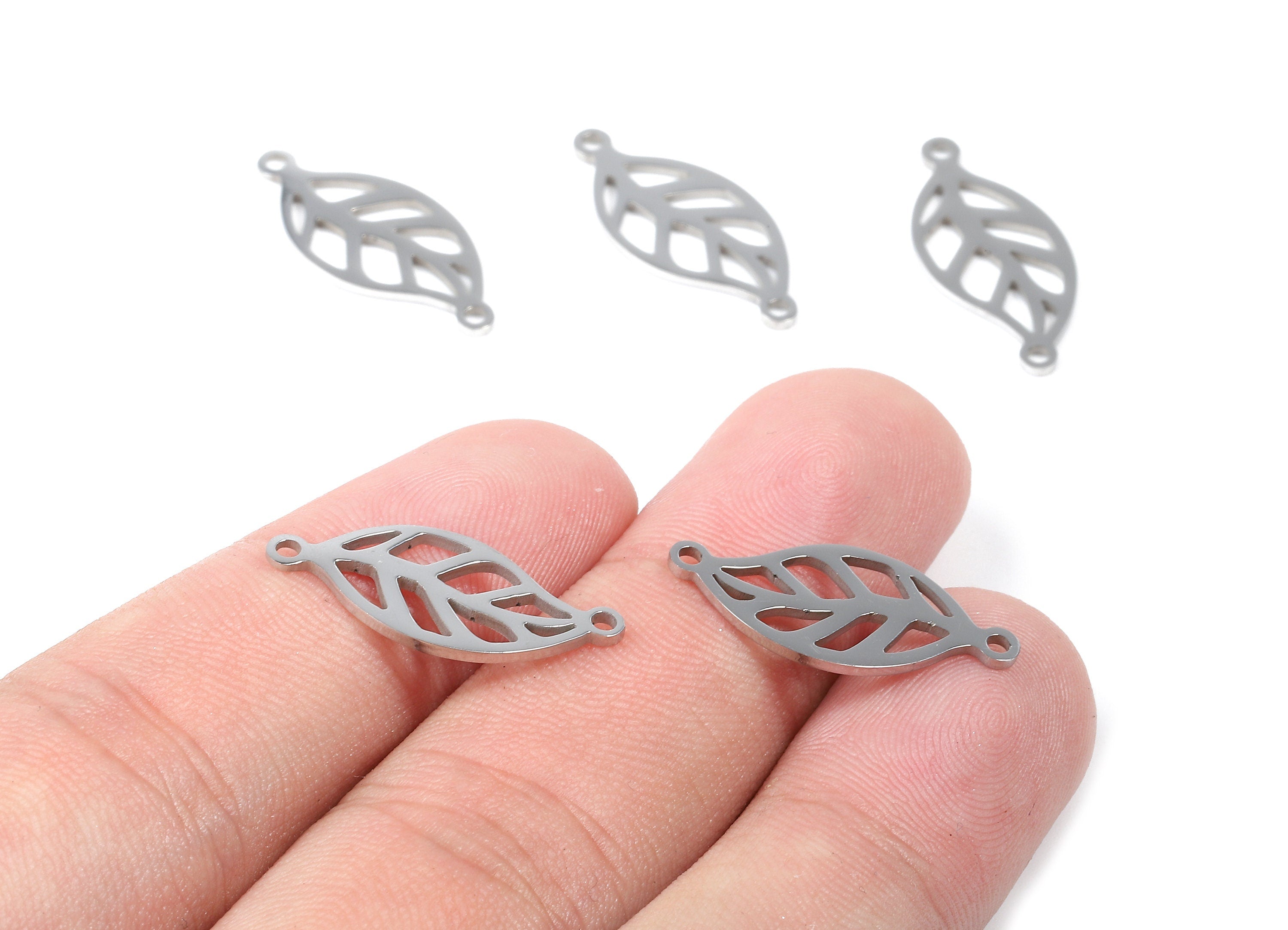 Stainless Steel Leaf Connector - Leaf Earrings Charms and Pendant - Bracelet Pendant - 22.73x10.34x0.94mm - SS1093 - DOMEDBAZAAR