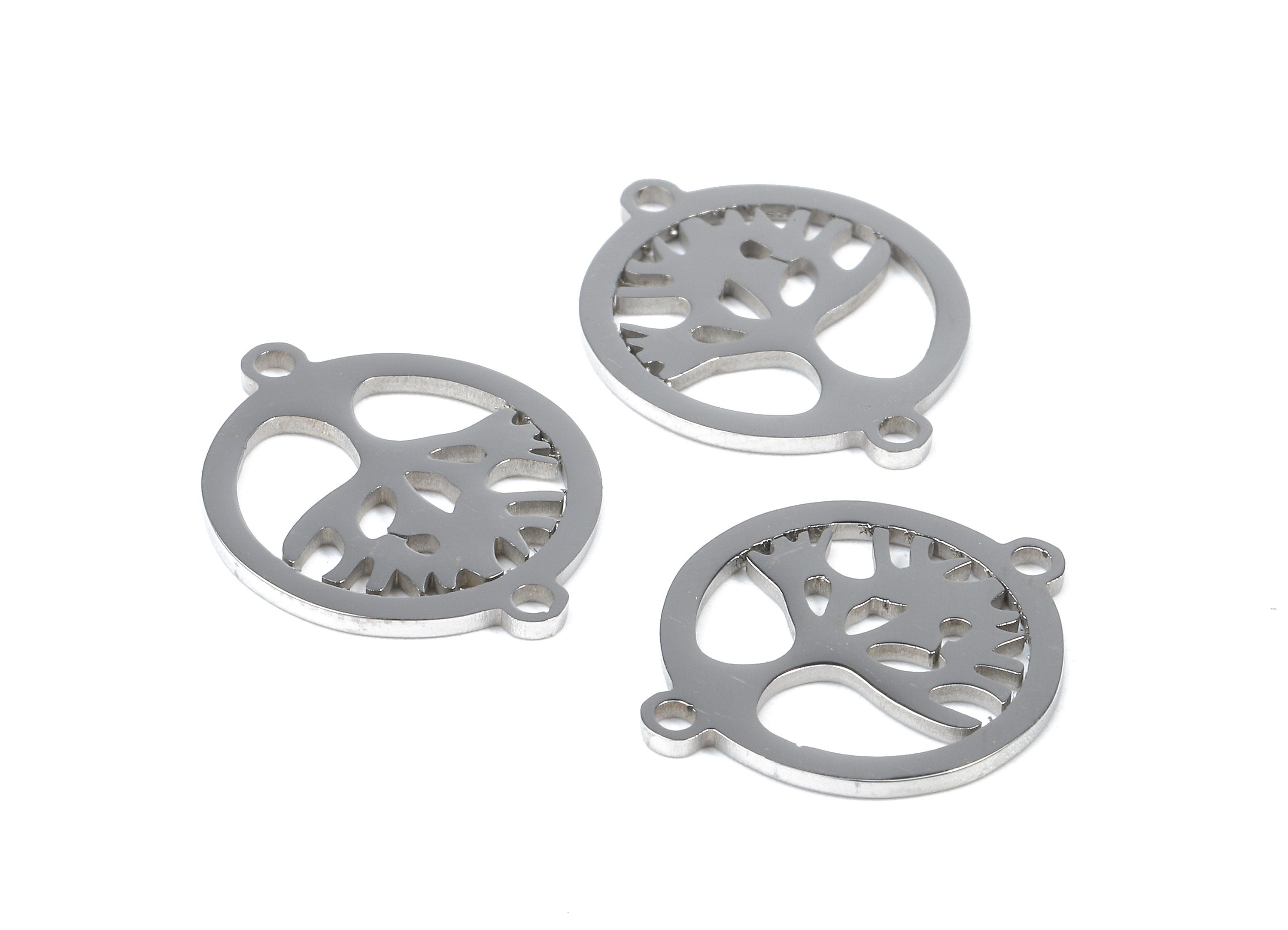 Stainless Steel Tree Connectors - Tree in Circle - Bracelet Charms - Circle Earrings and Pendant - 18.31x15.43x0.96mm - SS1087 - DOMEDBAZAAR