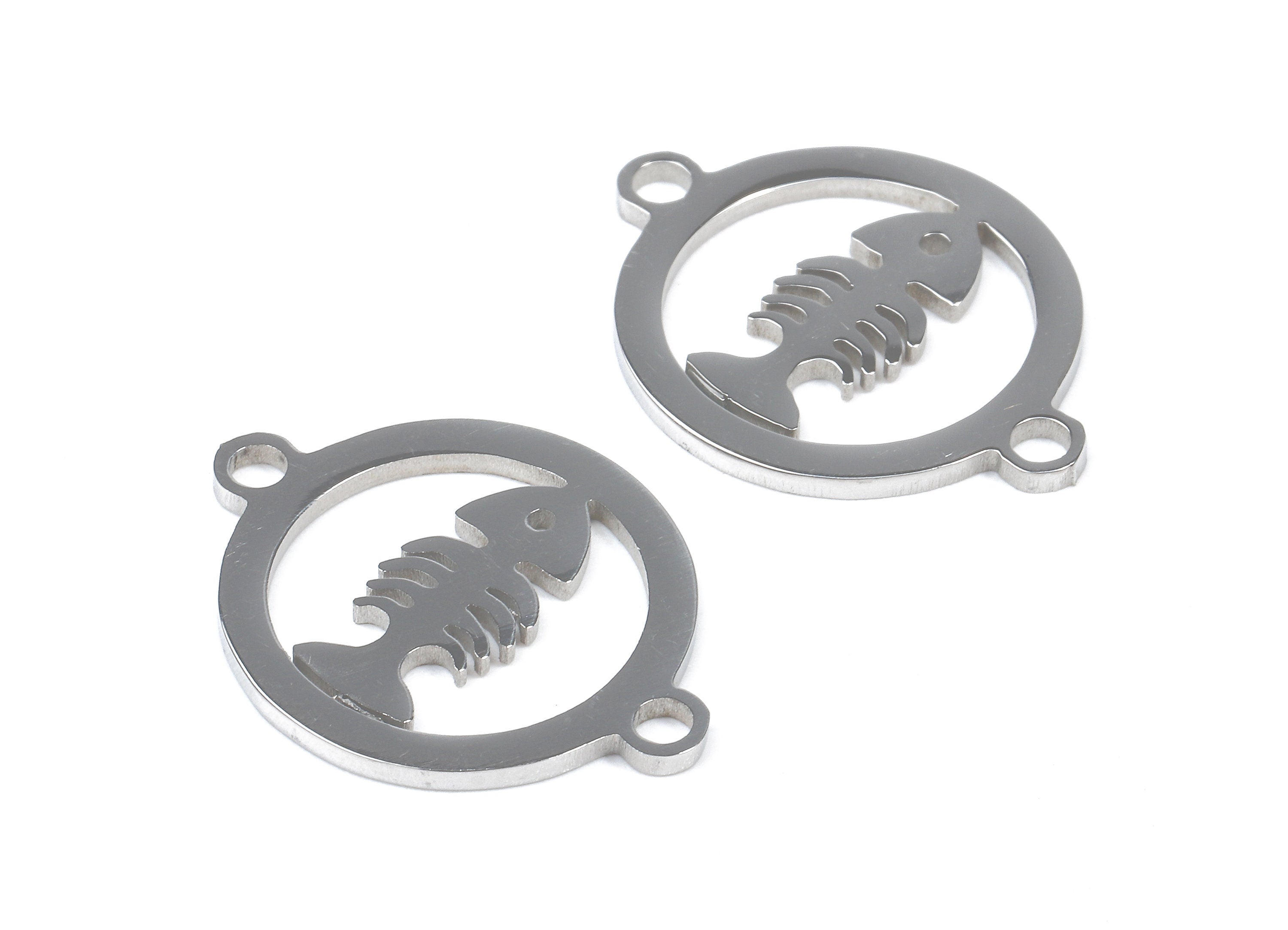 Stainless Steel Fish Connector - Fish Earrings Charms and Pendant - Bracelet Pendant - 19.85x15.33x0.95mm - SS1107 - DOMEDBAZAAR