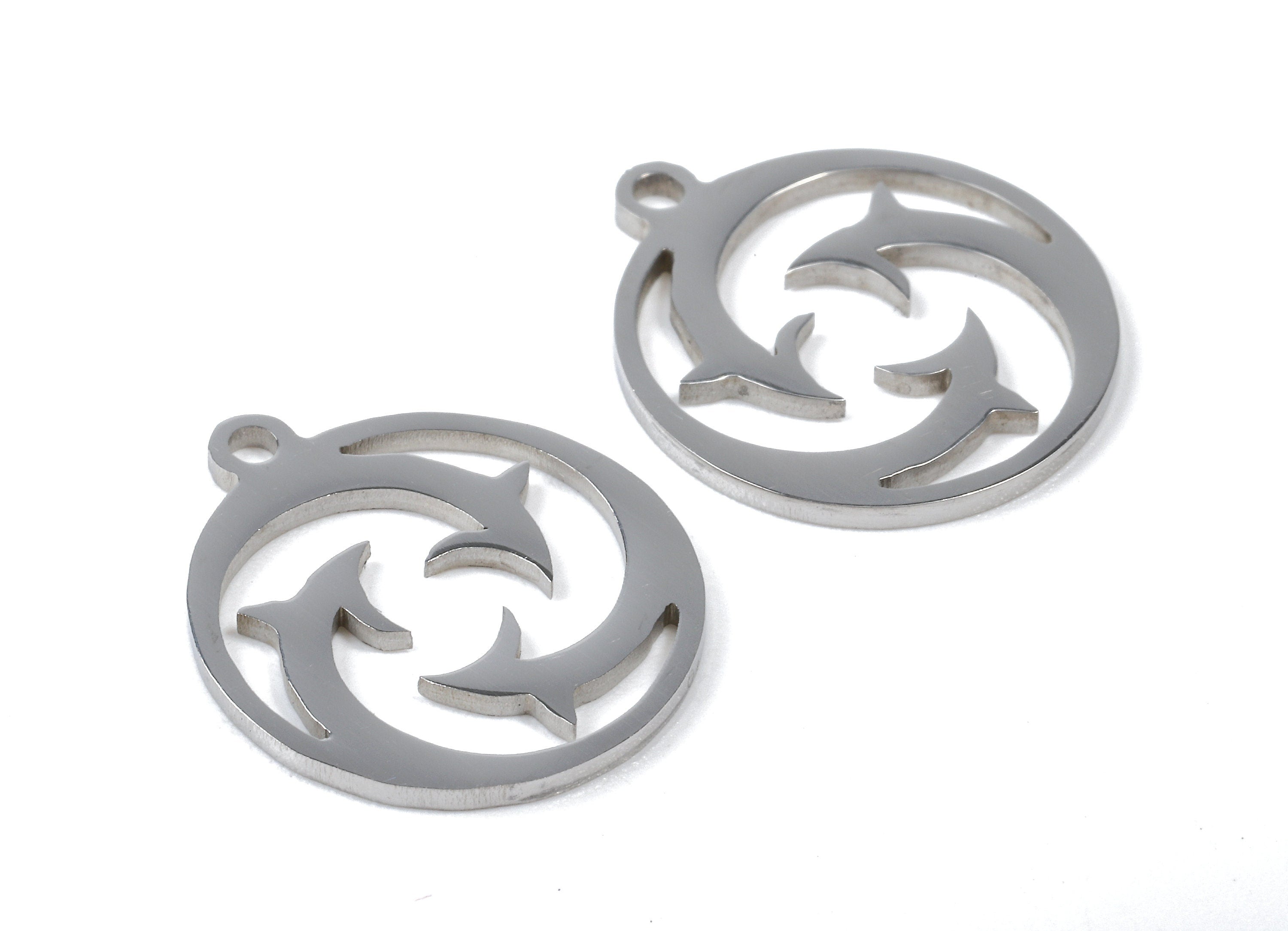 Stainless Steel Round Charms - Circle Earrings and Pendant - Bracelet Pendant - Jewelry Supplies - 17.47x15.38x0.93mm - SS1044 - DOMEDBAZAAR