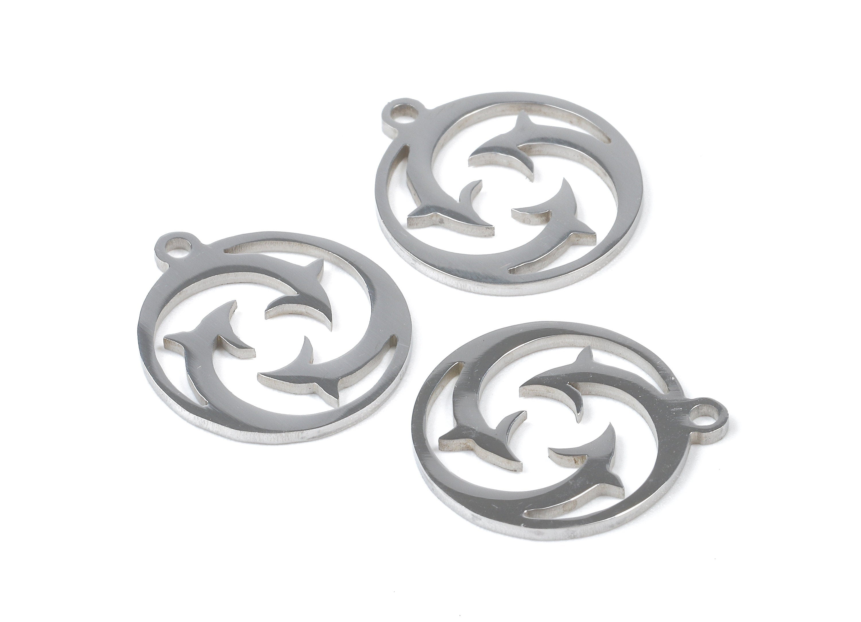 Stainless Steel Round Charms - Circle Earrings and Pendant - Bracelet Pendant - Jewelry Supplies - 17.47x15.38x0.93mm - SS1044 - DOMEDBAZAAR