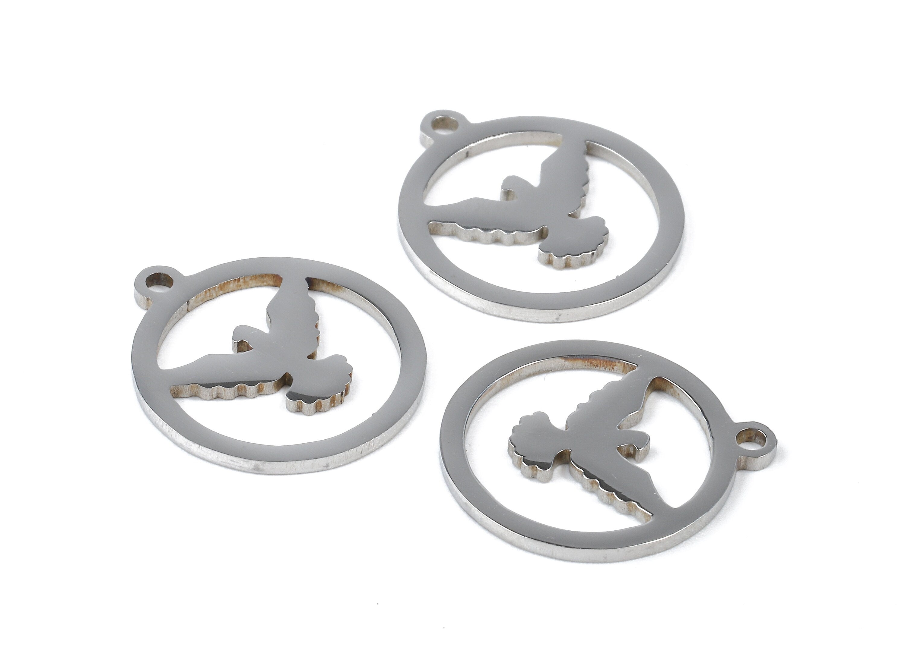 Stainless Steel Eagle Charms - Eagle in Circle - Circle Earrings and Pendant - Bracelet Pendant - 17.42x15.4x0.95mm - SS1047 - DOMEDBAZAAR