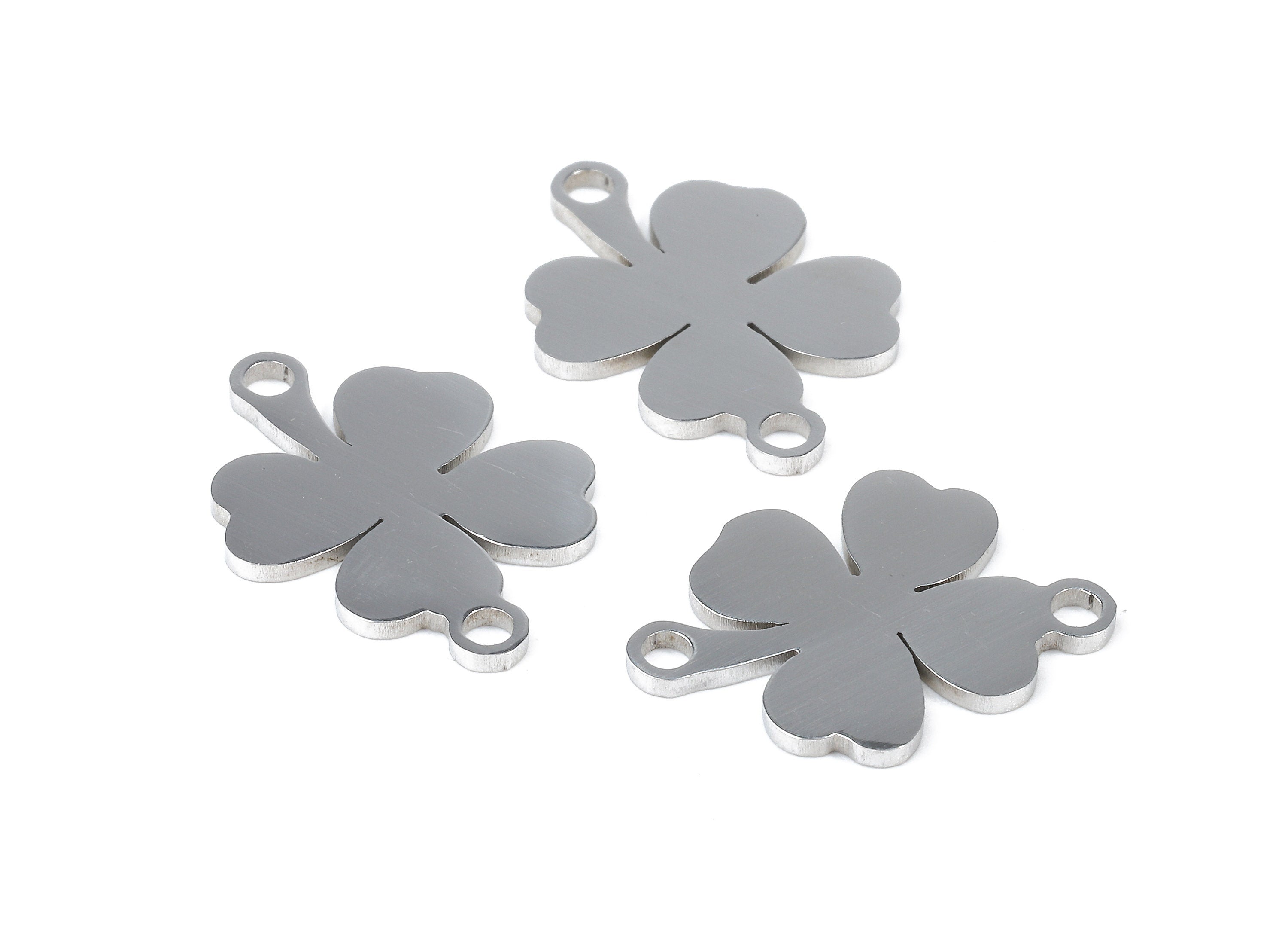 Stainless Steel Four Leaf Connector - Four Leaf Earrings Charms and Pendant - Bracelet Pendant - 18.35x14.37x0.95mm - SS1116 - DOMEDBAZAAR