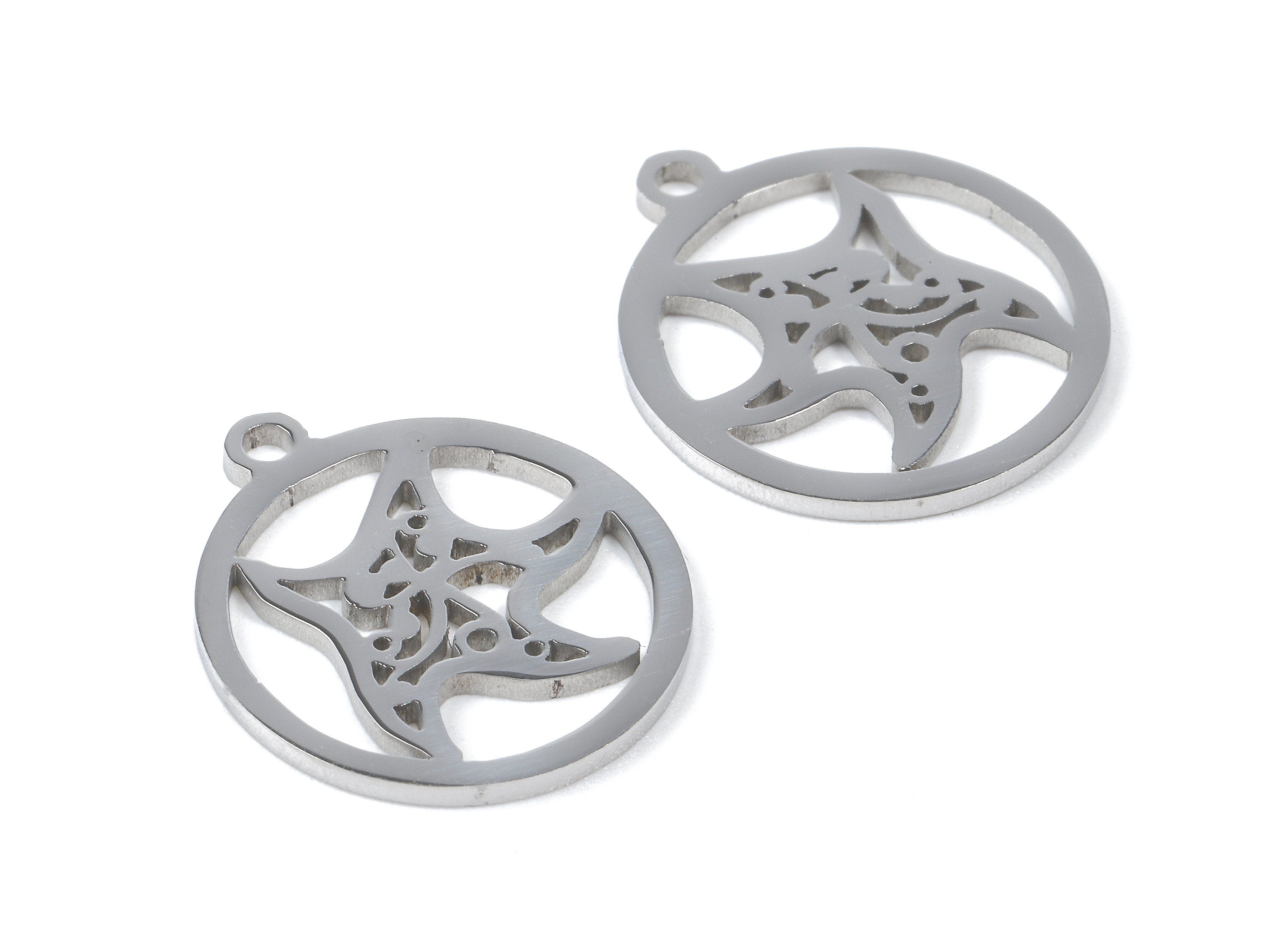 Stainless Steel Starfish Charms - Starfish in Circle - Circle Earrings and Pendant - Bracelet Pendant - 17.44x15.4x0.92mm - SS1032 - DOMEDBAZAAR
