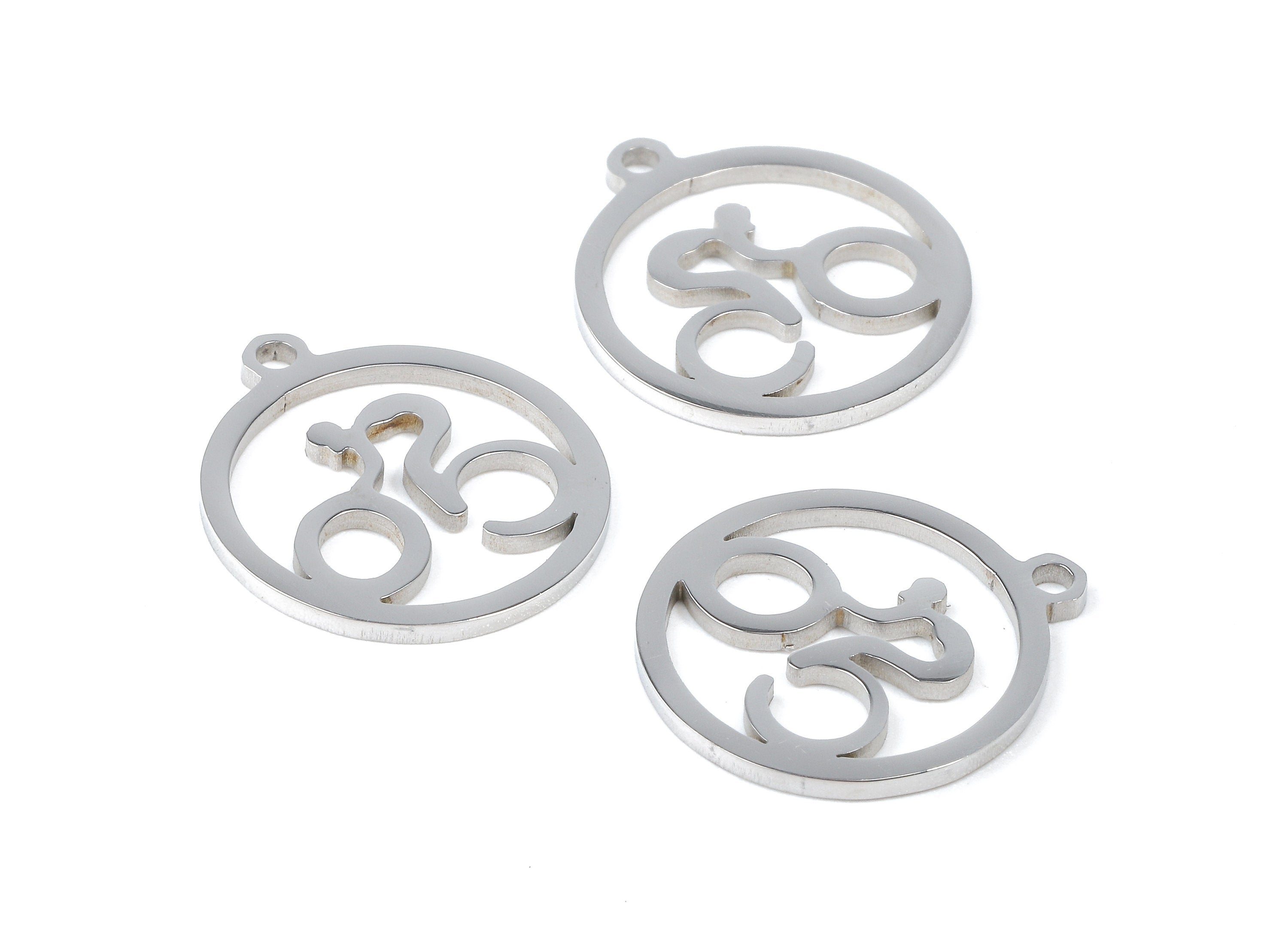 Stainless Steel Biker Charms - Bicycler in Circle - Bicycler Earrings and Pendant - Bracelet Pendant - 17.23x15.41x0.94mm - SS1035 - DOMEDBAZAAR