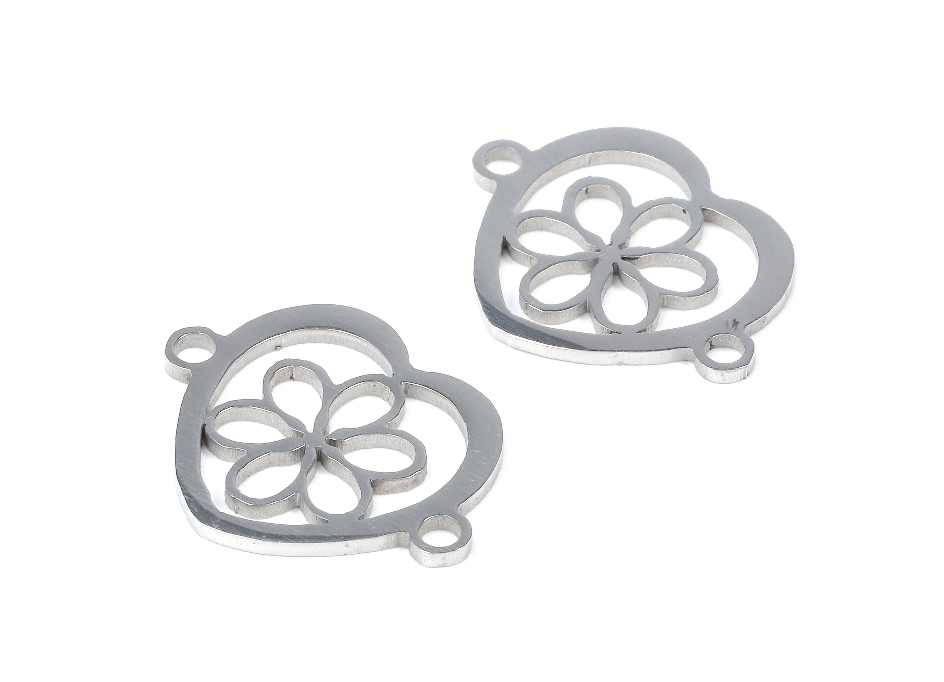 Stainless Steel Flower Connectors - Bracelet Pendant - Flower in Heart - Heart Earrings and Pendant - 19.37x15.7x1.13mm - SS1086 - DOMEDBAZAAR