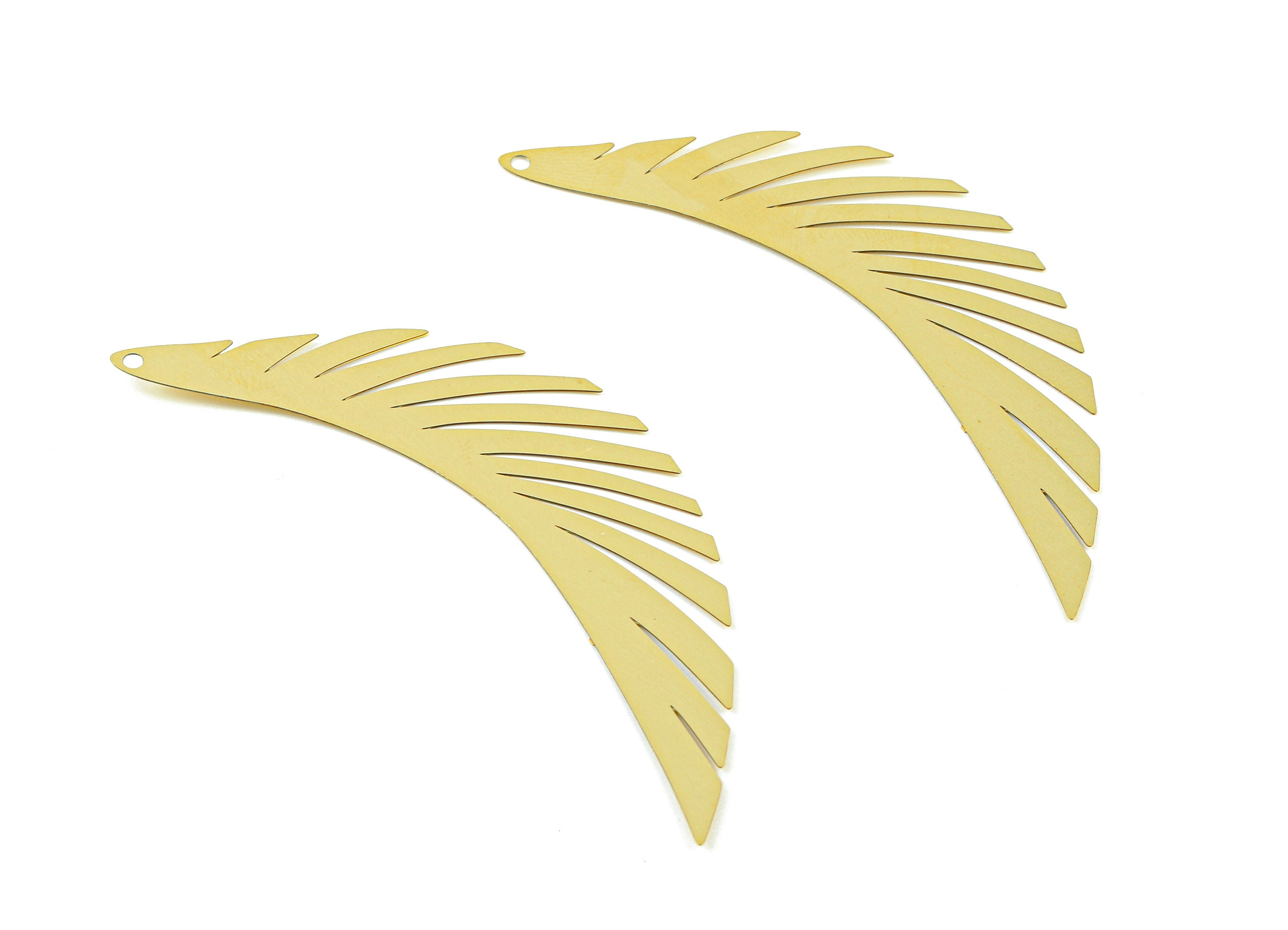 Brass Feather Charms - Raw Brass Feather Earrings and Pendant - Brass Necklace Charms - Jewelry Supplies - 68.62x16.67x0.29mm - JJB5734 - DOMEDBAZAAR