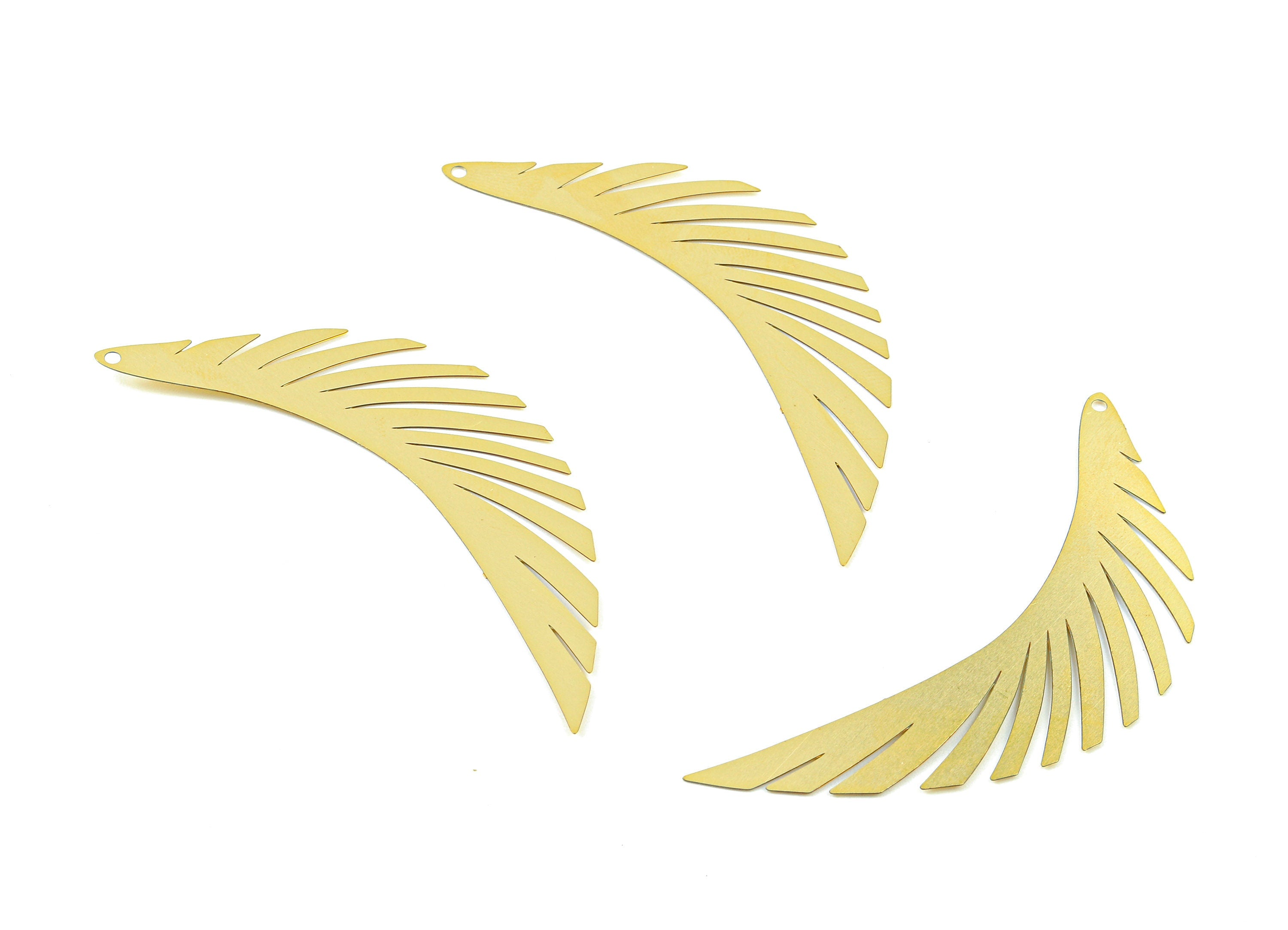 Brass Feather Charms - Raw Brass Feather Earrings and Pendant - Brass Necklace Charms - Jewelry Supplies - 68.62x16.67x0.29mm - JJB5734 - DOMEDBAZAAR