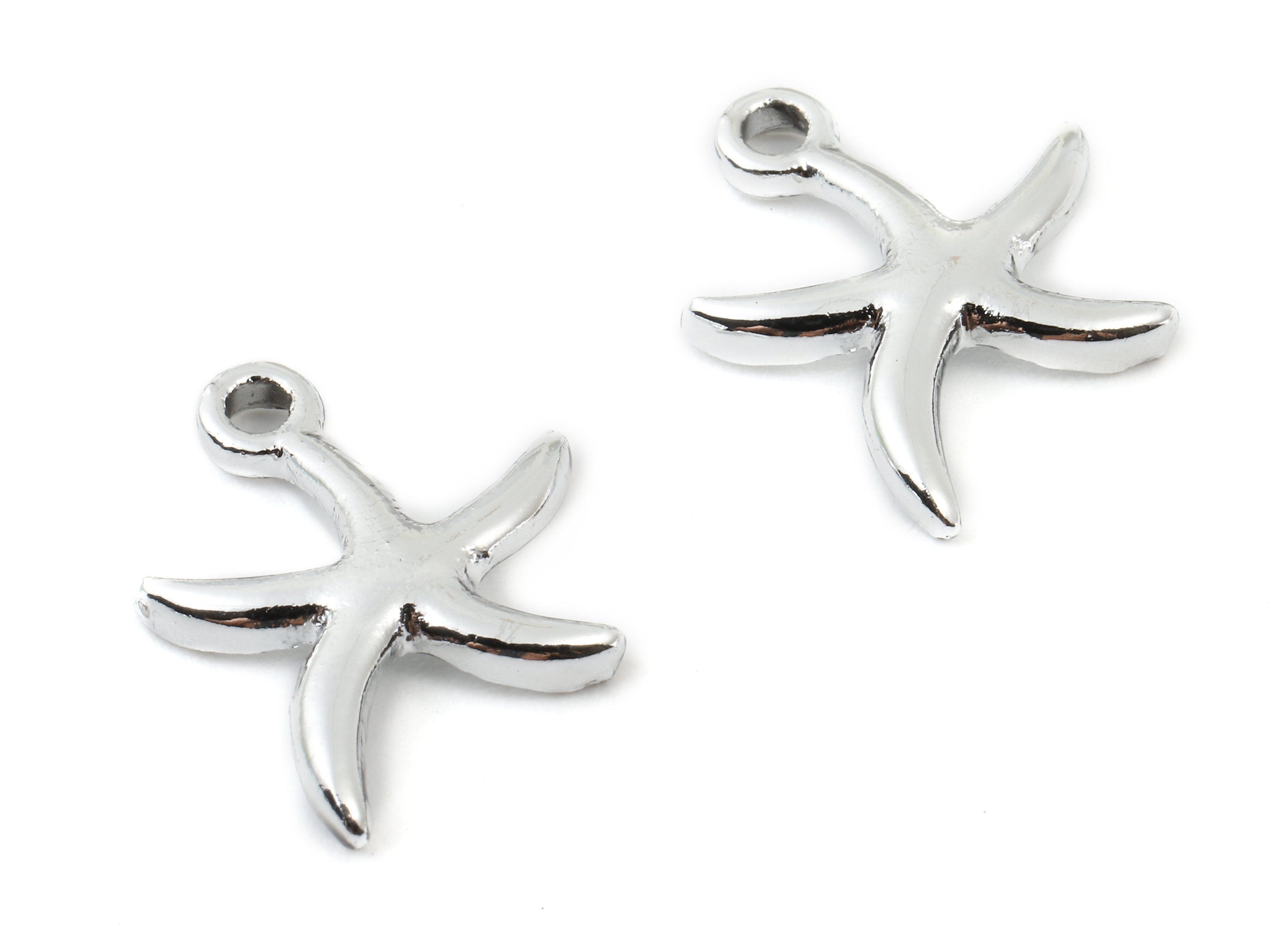 Alloy Starfish Charms - Zinc Alloy Starfish Earrings and Pendant - Silver Tone Plated - 16.25x13.81x1.85mm - ZZ1481 - DOMEDBAZAAR