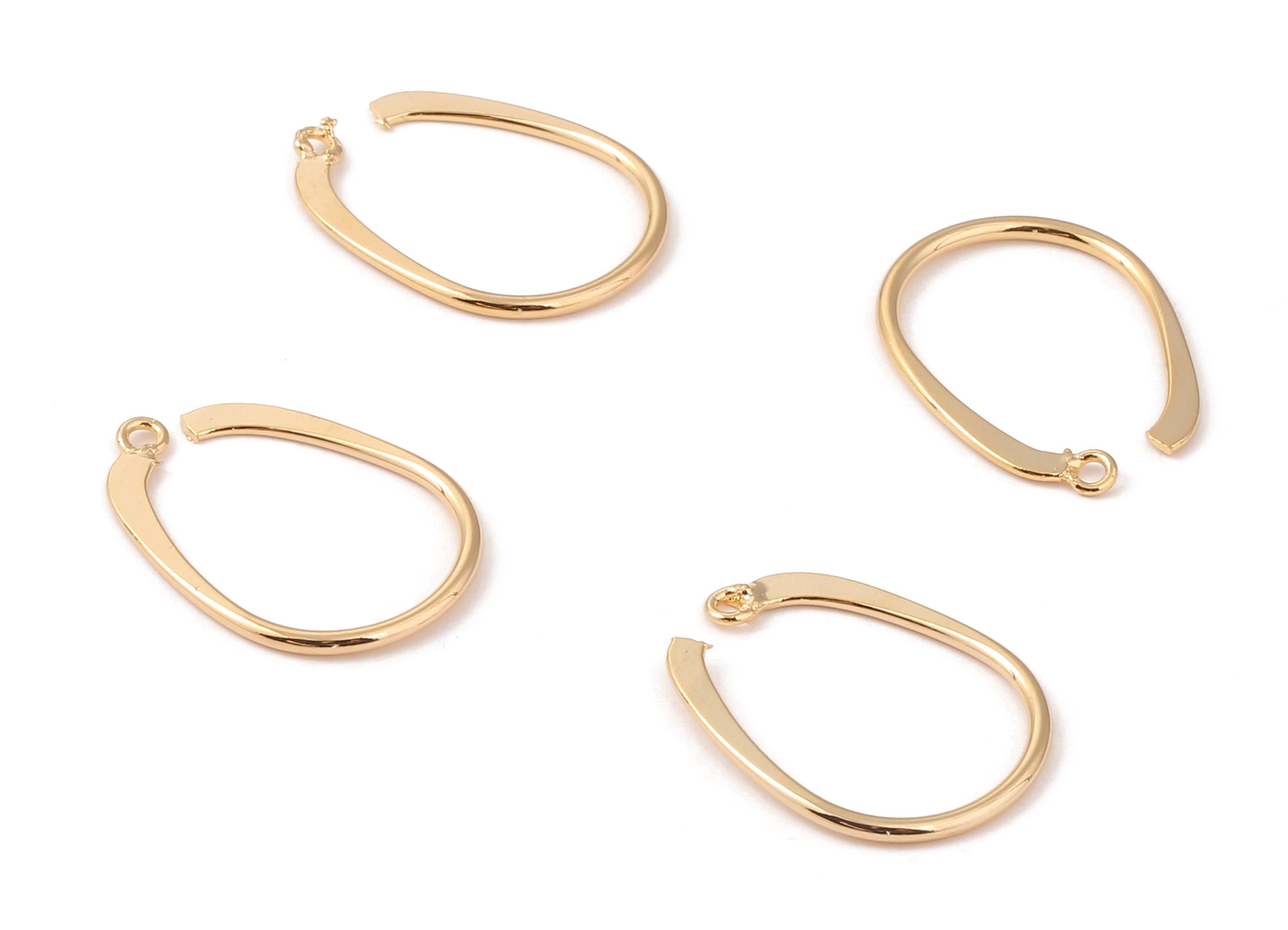 Brass Oval Earring Hooks - Brass Oval Earring Wires - 18K Real Gold Plated Brass Stud - Jewelry Supplies - 26.24x19.38x1.56mm - RGP1175 - DOMEDBAZAAR