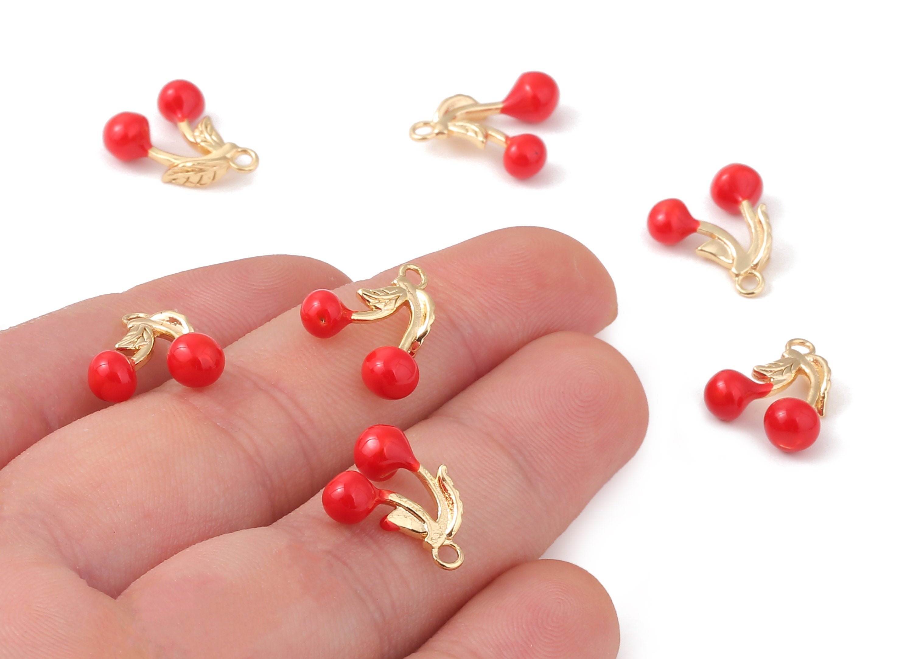 Brass Cherry Earring Charms - Brass Cherry Earring Pendant - 18K Real Gold Plated Brass - Jewelry Supplies - 14.01x11.79mm - RGP1046 - DOMEDBAZAAR