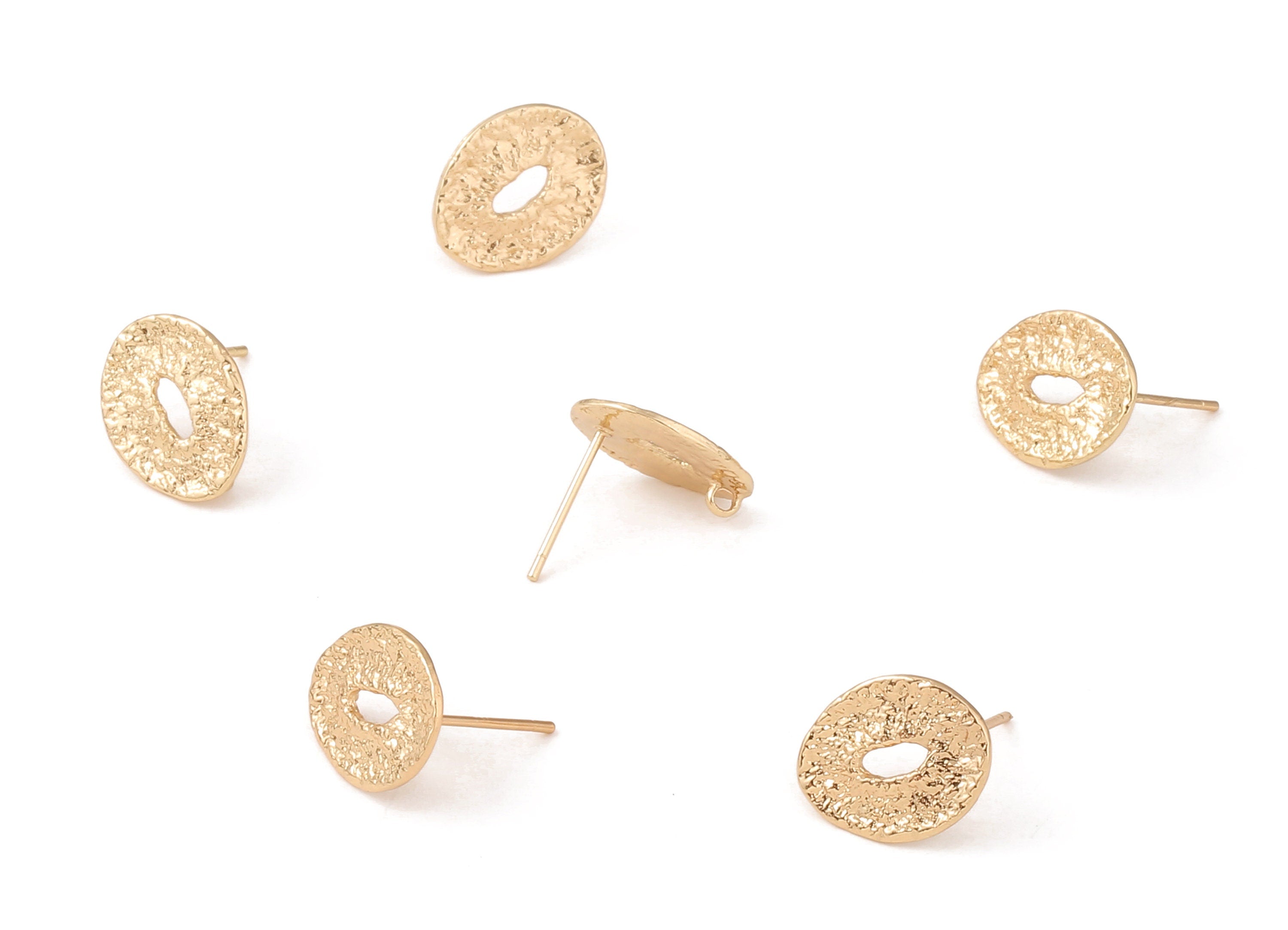 Brass Oval Earring Posts - Brass Oval Earring Stud - 18K Real Gold Plated Brass Stud - Jewelry Supplies - 14x8.26x0.66mm - RGP1215 - DOMEDBAZAAR