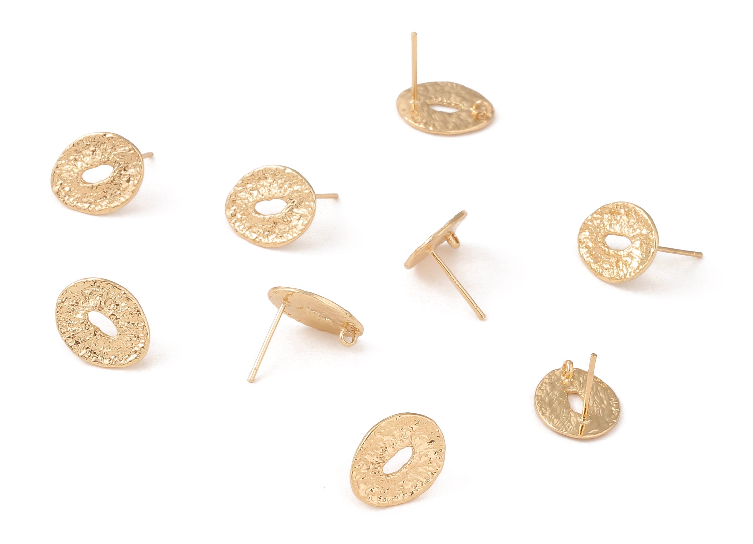 Brass Oval Earring Posts - Brass Oval Earring Stud - 18K Real Gold Plated Brass Stud - Jewelry Supplies - 14x8.26x0.66mm - RGP1215 - DOMEDBAZAAR