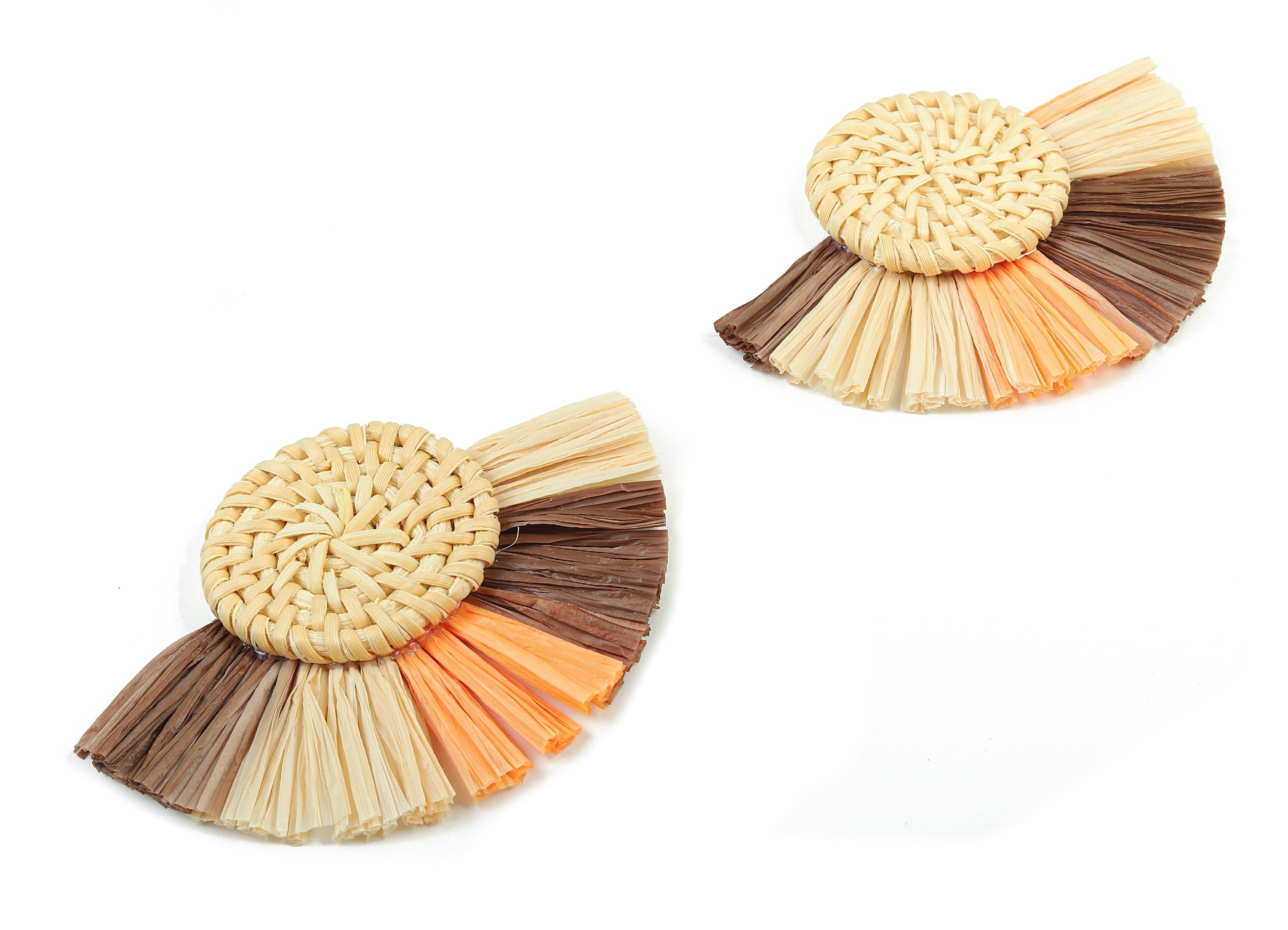 Rattan Raffia Tassel Round Charms - Circle Earrings with Fan Tassels - Handmade Rattan - Woven Earrings - 80.38x57.23x7.17mm - RT1347 - DOMEDBAZAAR