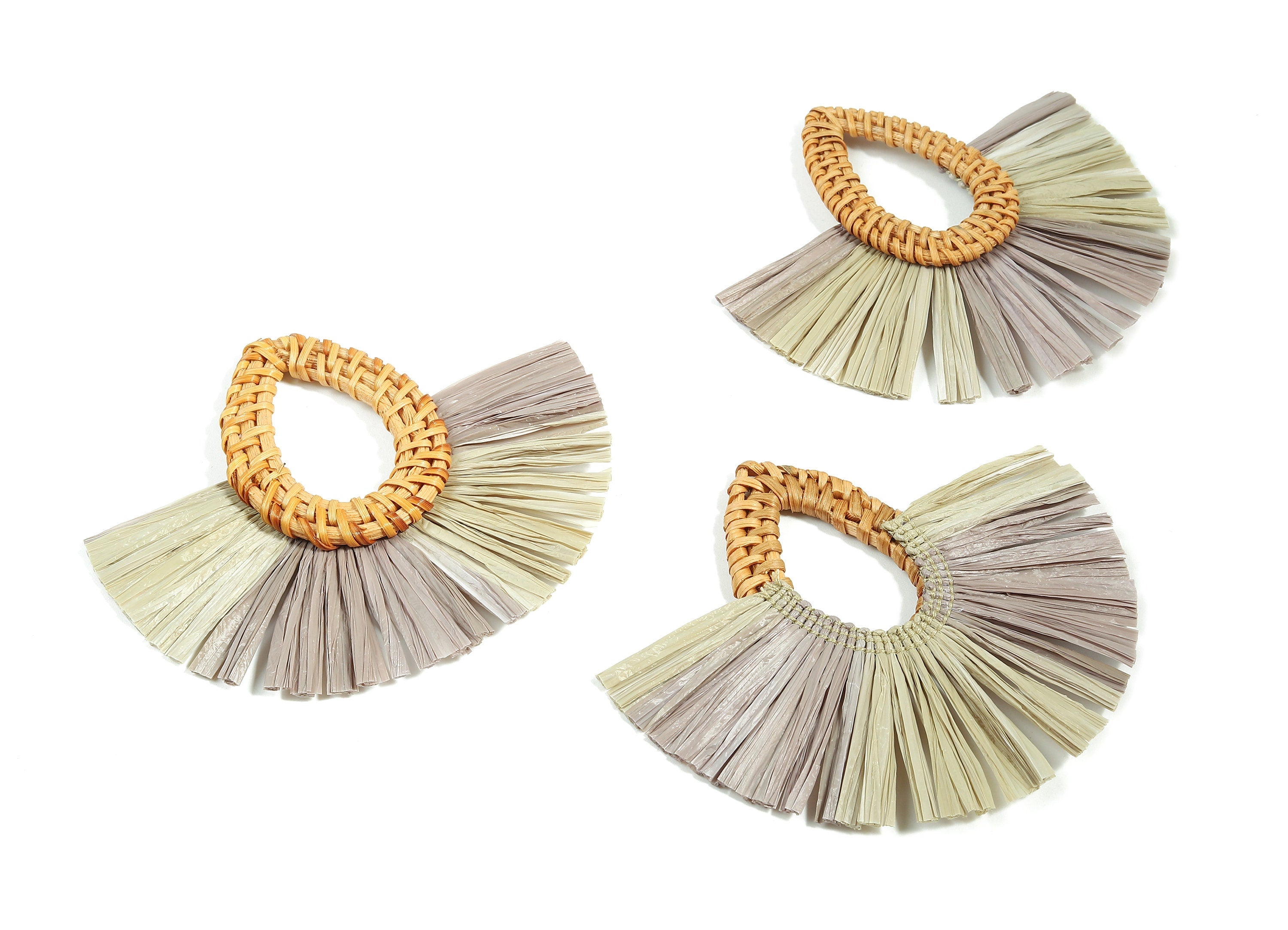 Rattan Raffia Tassel Drop Charms - Drop Earrings with Fan Tassels - Handmade Rattan - Woven Earrings - 84.22x72.84x5.23mm - RT1336 - DOMEDBAZAAR