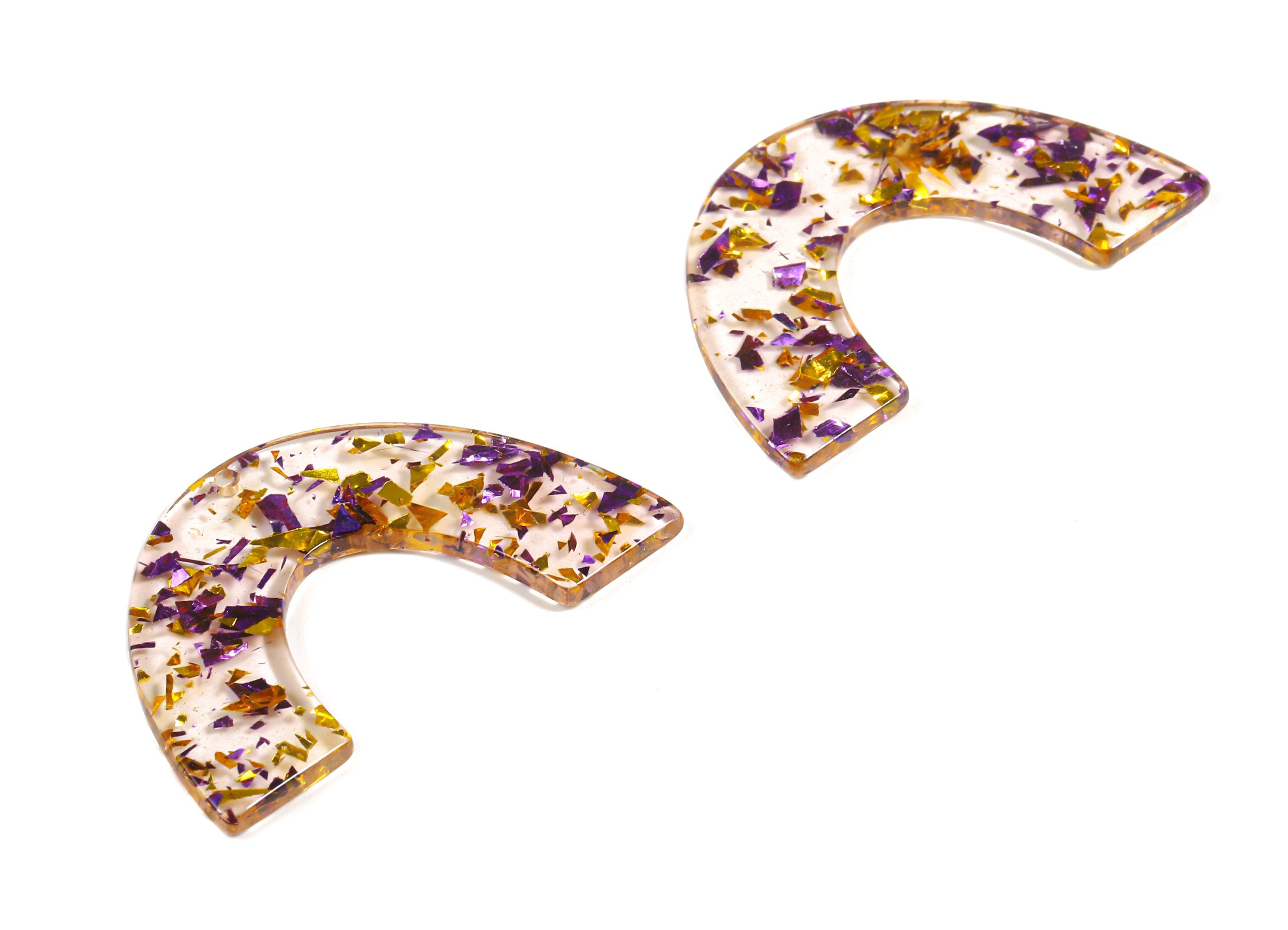 Acetate Large Arch Earring Charms - U Pendant - Purple & Gold Confetti - Earring Findings - Color Code: A388 - 47.71x30x2.72mm - AC1095-A388 - DOMEDBAZAAR
