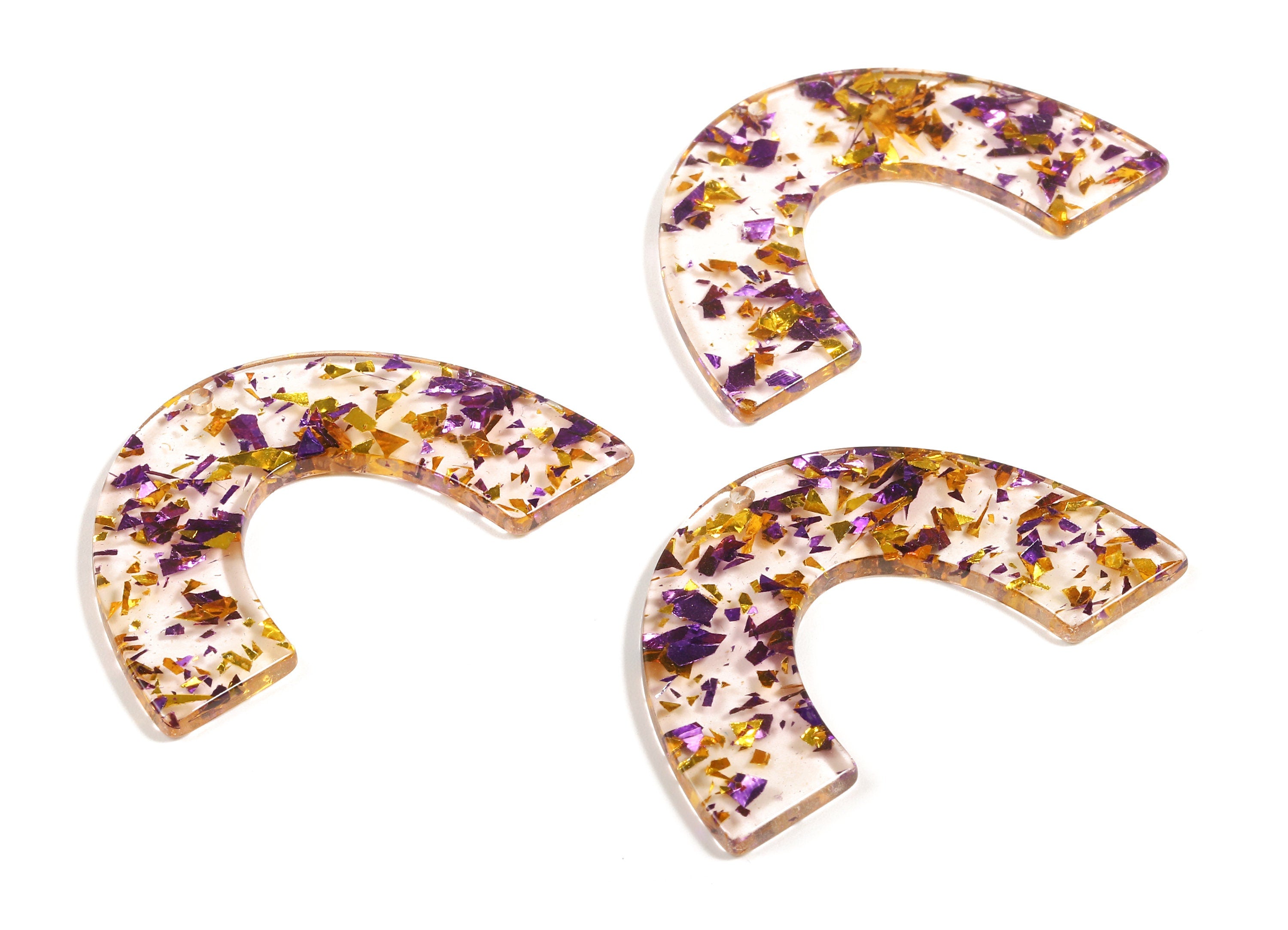 Acetate Large Arch Earring Charms - U Pendant - Purple & Gold Confetti - Earring Findings - Color Code: A388 - 47.71x30x2.72mm - AC1095-A388 - DOMEDBAZAAR