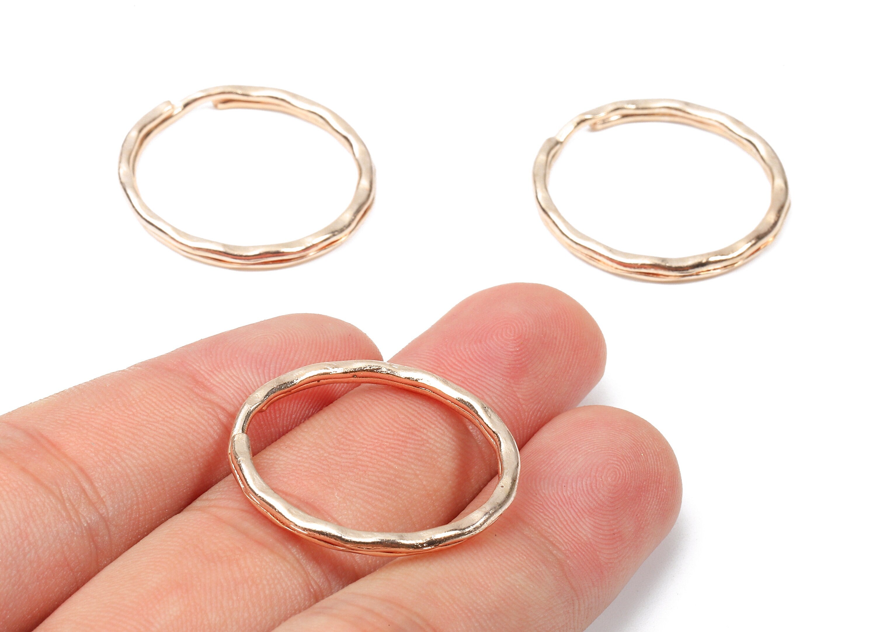 Rose Gold Tone Metal Key Rings - Split Rings - Circle Key Rings - Keychain Connectors - Key Ring Findings - 27.64x27.64x1.5mm - PP2855R - DOMEDBAZAAR