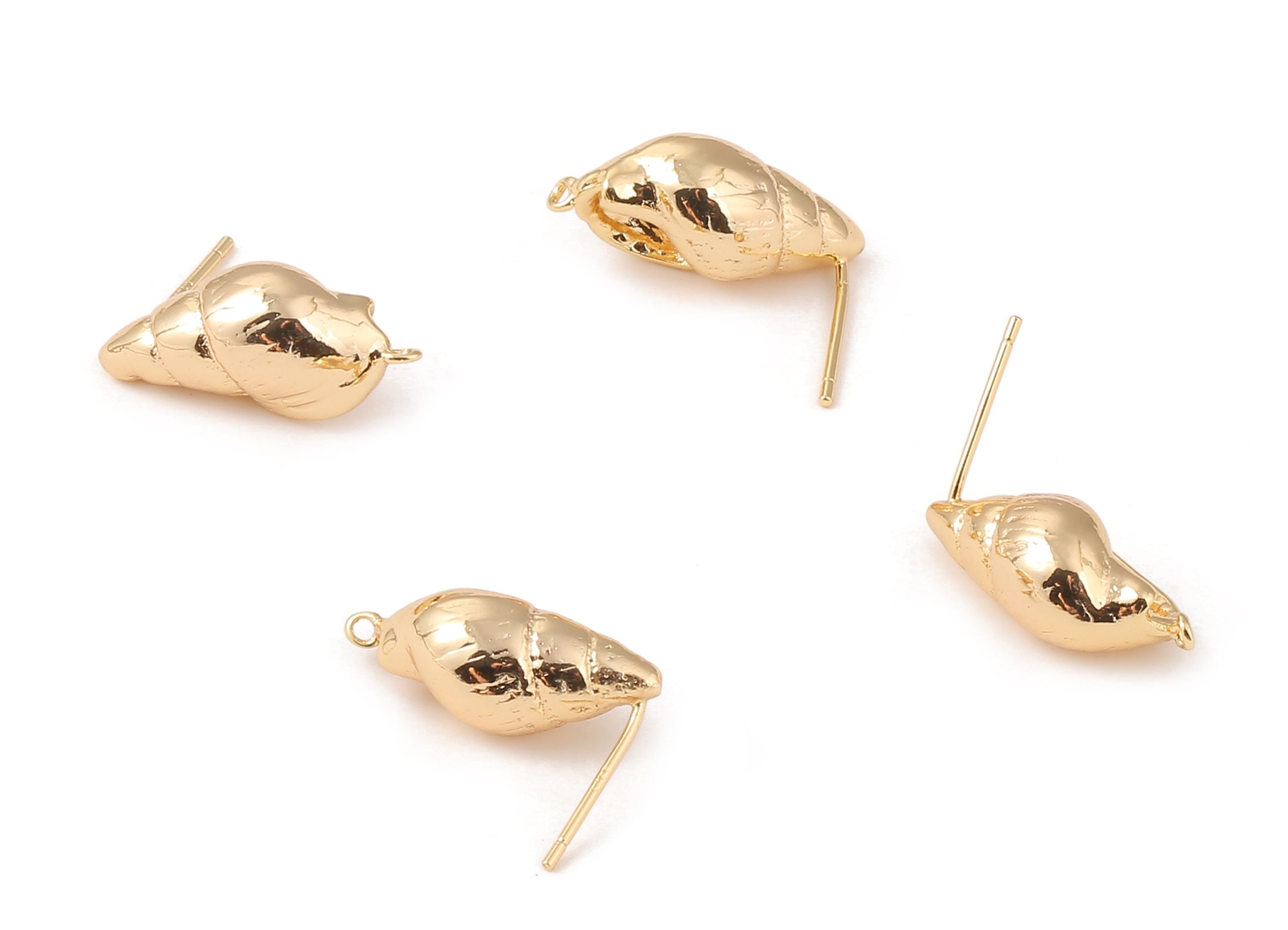 Brass Whelk Seashell Earring Post - Brass Whelk Seashell Earring Stud - 18K Real Gold Plated Brass Stud - 20.25x9.31mm - RGP1059 - DOMEDBAZAAR