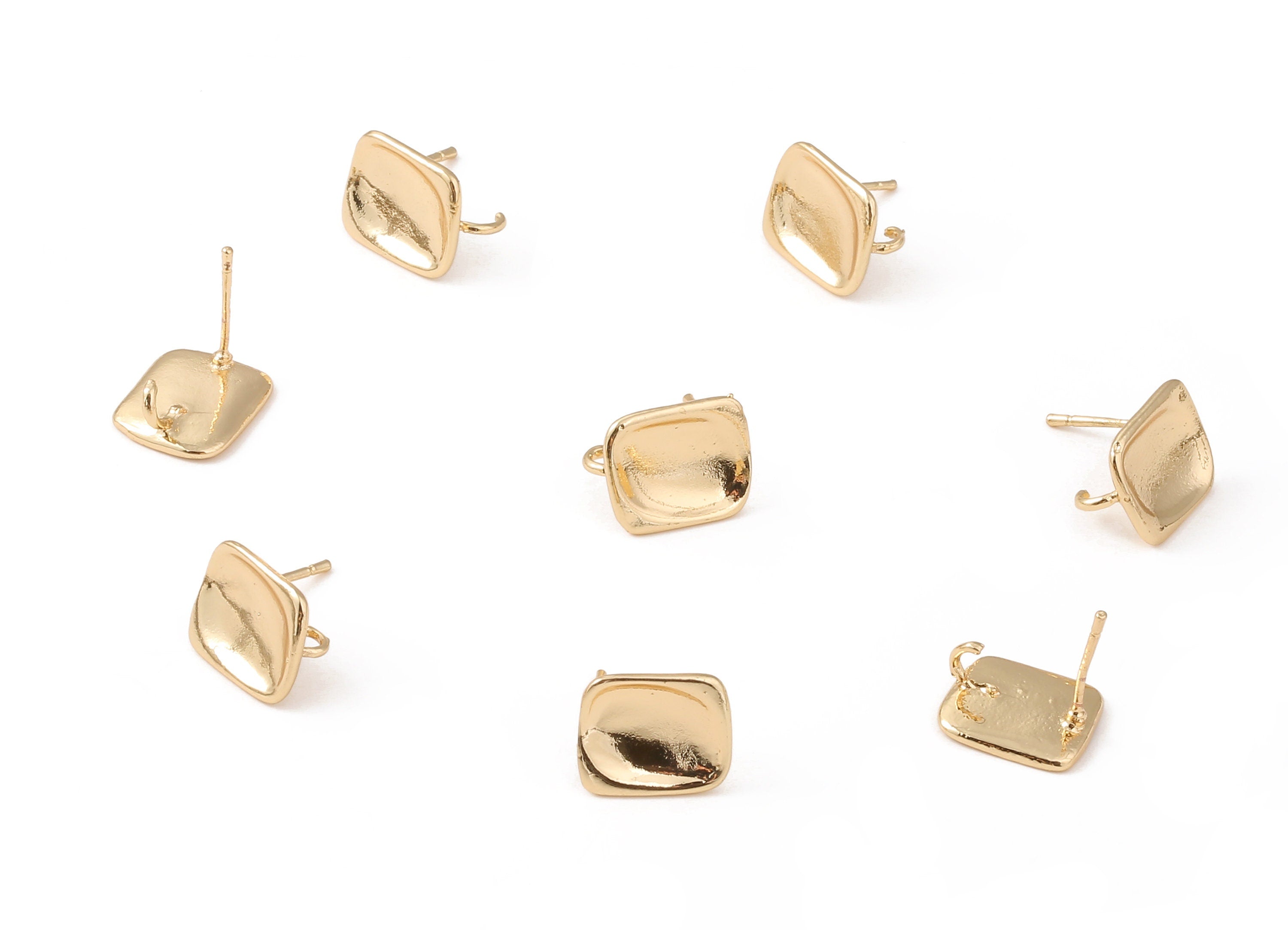Brass Rectangle Earing Post - Brass Rectangle Earring Stud - 18K Real Gold Plated Brass - Jewelry Supplies - 12.69x10.85x1.22mm - RGP1212 - DOMEDBAZAAR
