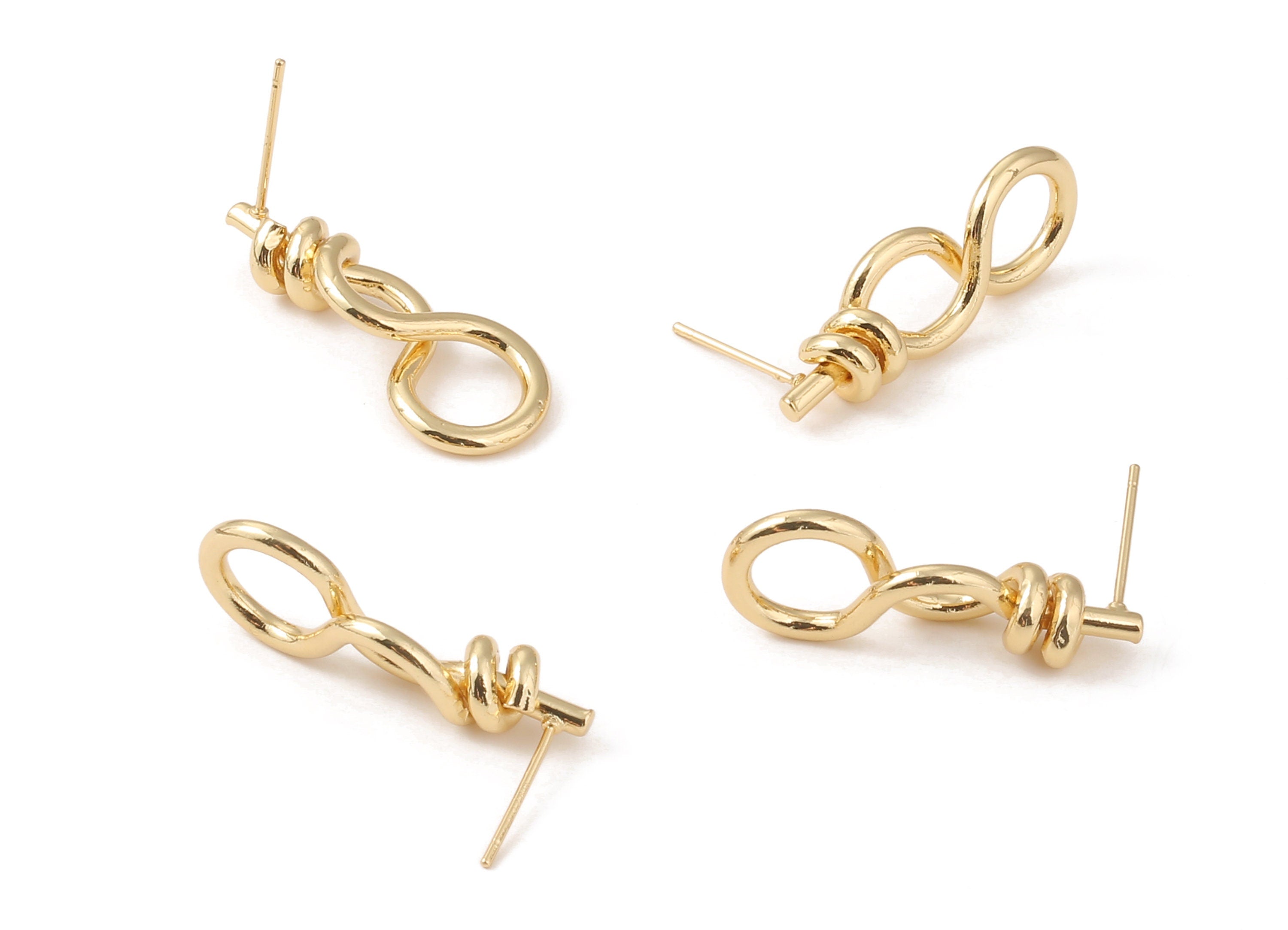 Brass Wire Earing Post - Brass Node Earring Stud - 18K Real Gold Plated Brass - Jewelry Supplies - 29.24x11.49x2.01mm - RGP1226 - DOMEDBAZAAR
