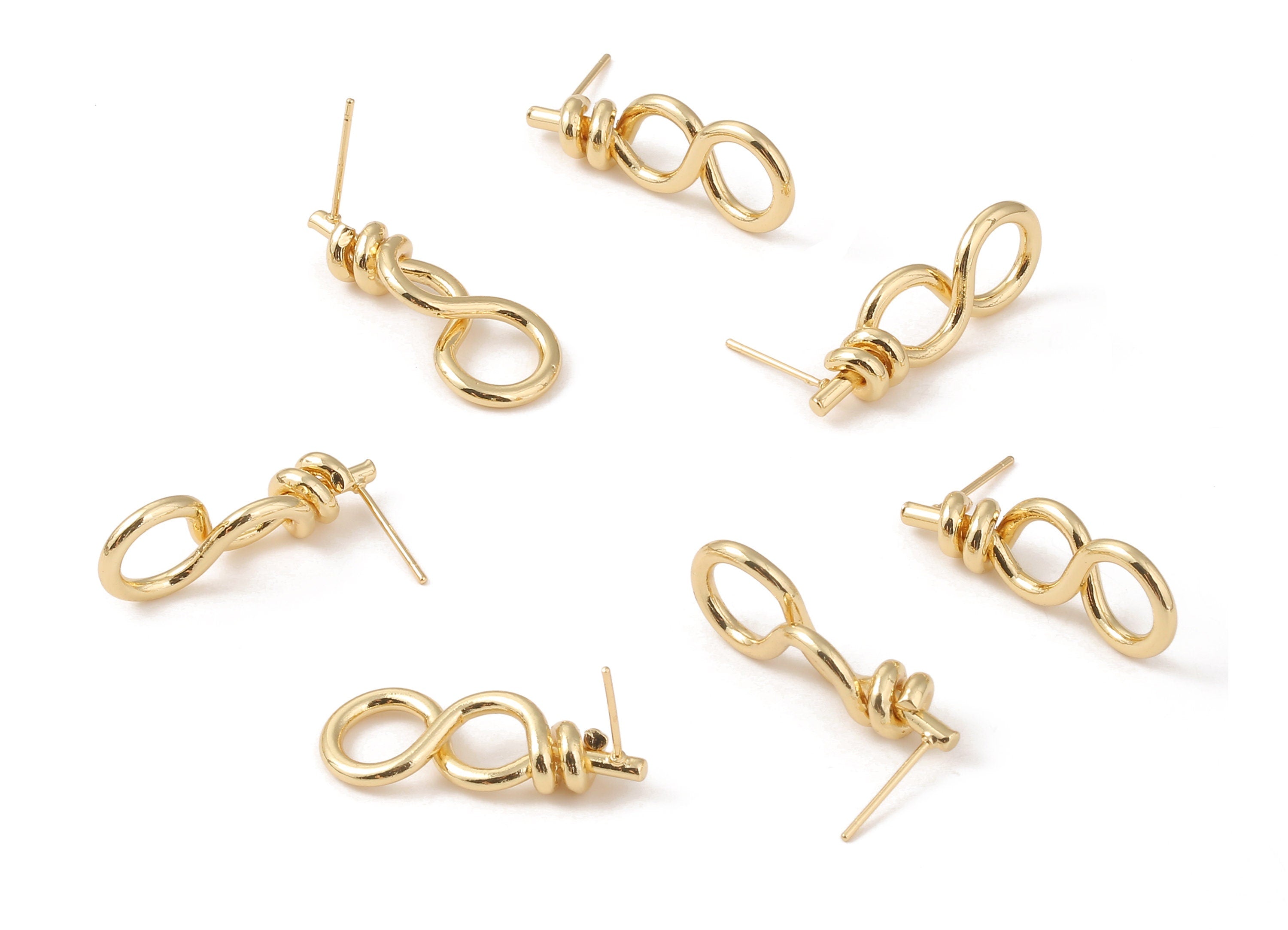 Brass Wire Earing Post - Brass Node Earring Stud - 18K Real Gold Plated Brass - Jewelry Supplies - 29.24x11.49x2.01mm - RGP1226 - DOMEDBAZAAR