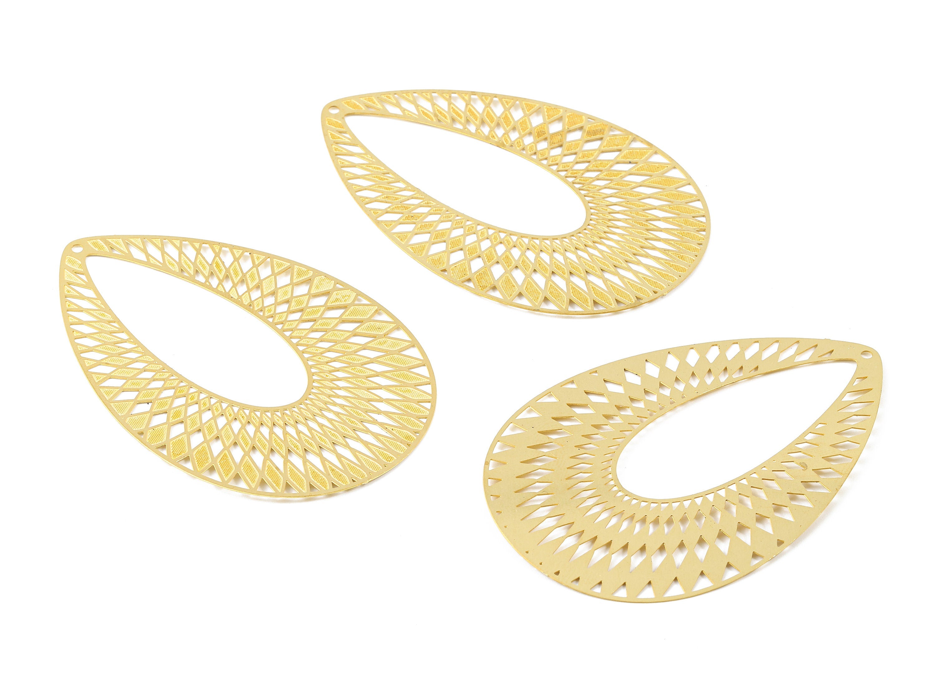 Raw Brass Marquise Shaped Earrings Charms - Raw Brass Hallow Out Earring Charms - Earring Findings - 68x45x0.3mm - JJA3712 - DOMEDBAZAAR