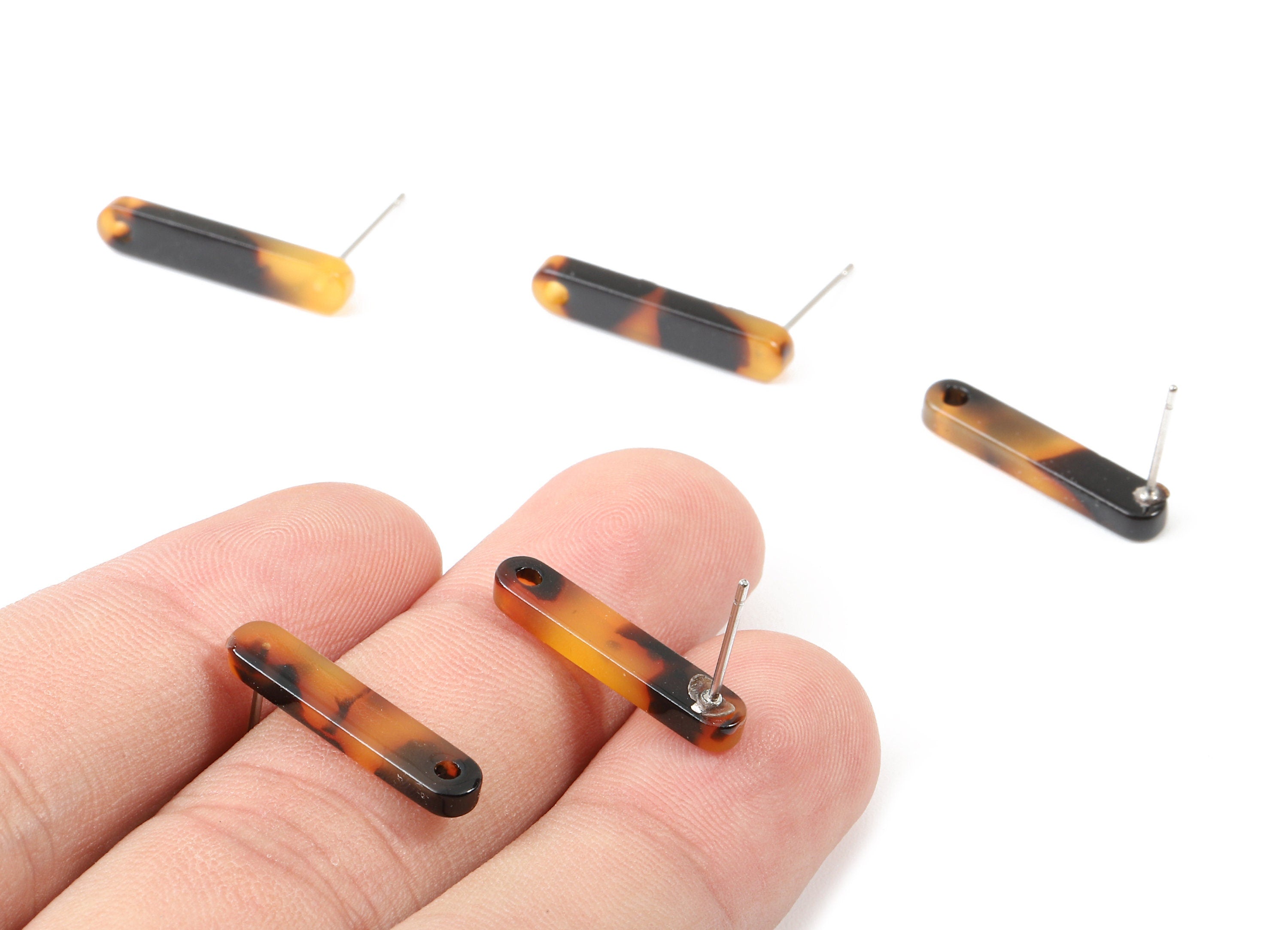 Acetate Stick Earring Post - Tortoise Shell Earring Stud - Stick Earring Stud and Post - Color Code:A01 - 20.6x4.27x2.6mm - AC1577-A01 - DOMEDBAZAAR