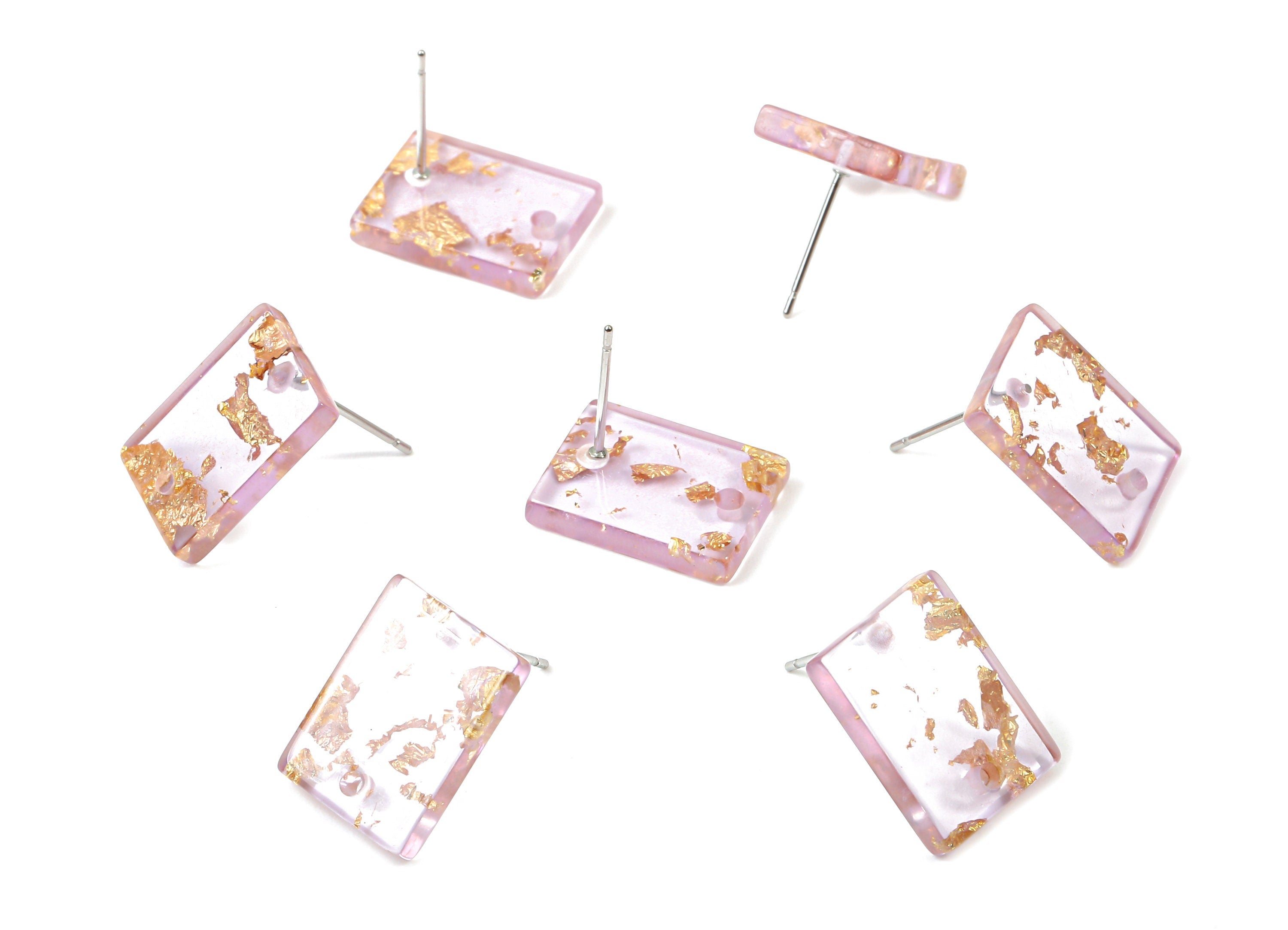 Acetate Rectangle Earring Stud - Gold Foil & Confetti - Rectangle Earring Post and Stud - Color Code: A293 - 15.43x11.72x2.5mm- AC1663-A293 - DOMEDBAZAAR